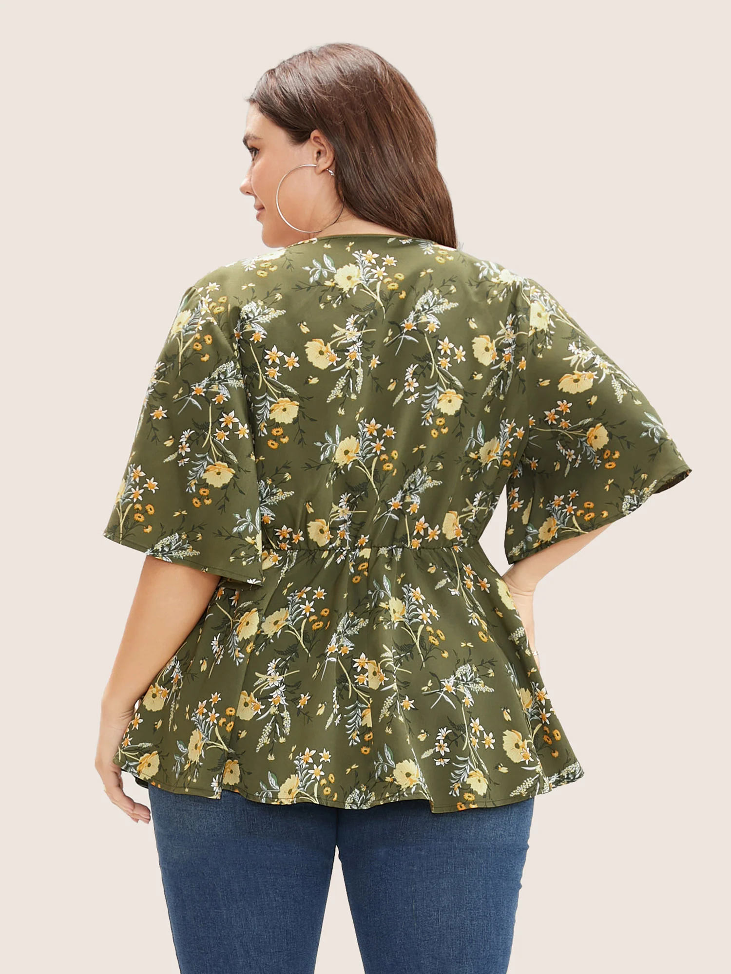 Floral Print Ruffles Surplice Neck Blouse - Image 6