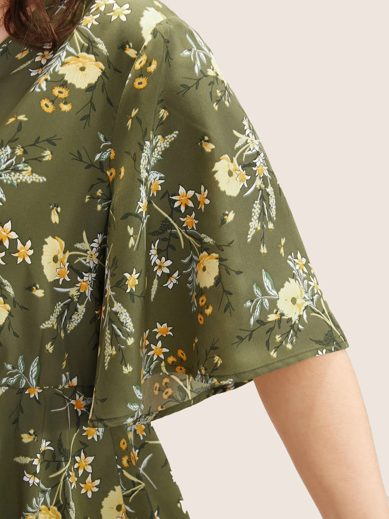 Floral Print Ruffles Surplice Neck Blouse - Image 8