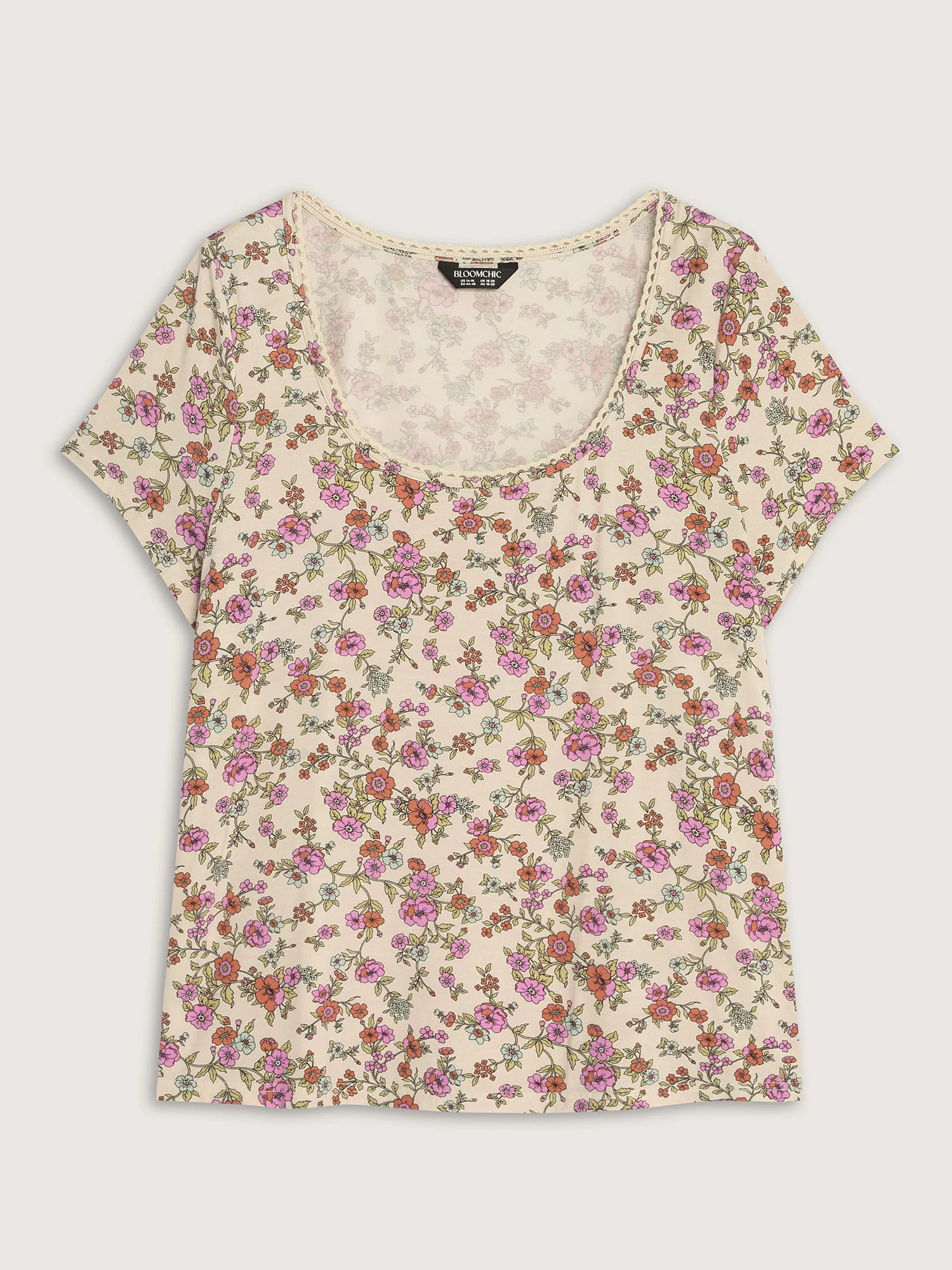 Floral Print Scoop Neckline Fitted T-Shirt - Image 6