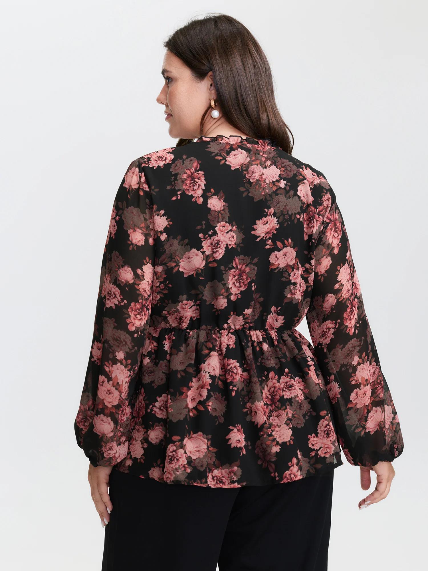 Floral Print Sheer Ruffled Blouse - Image 4