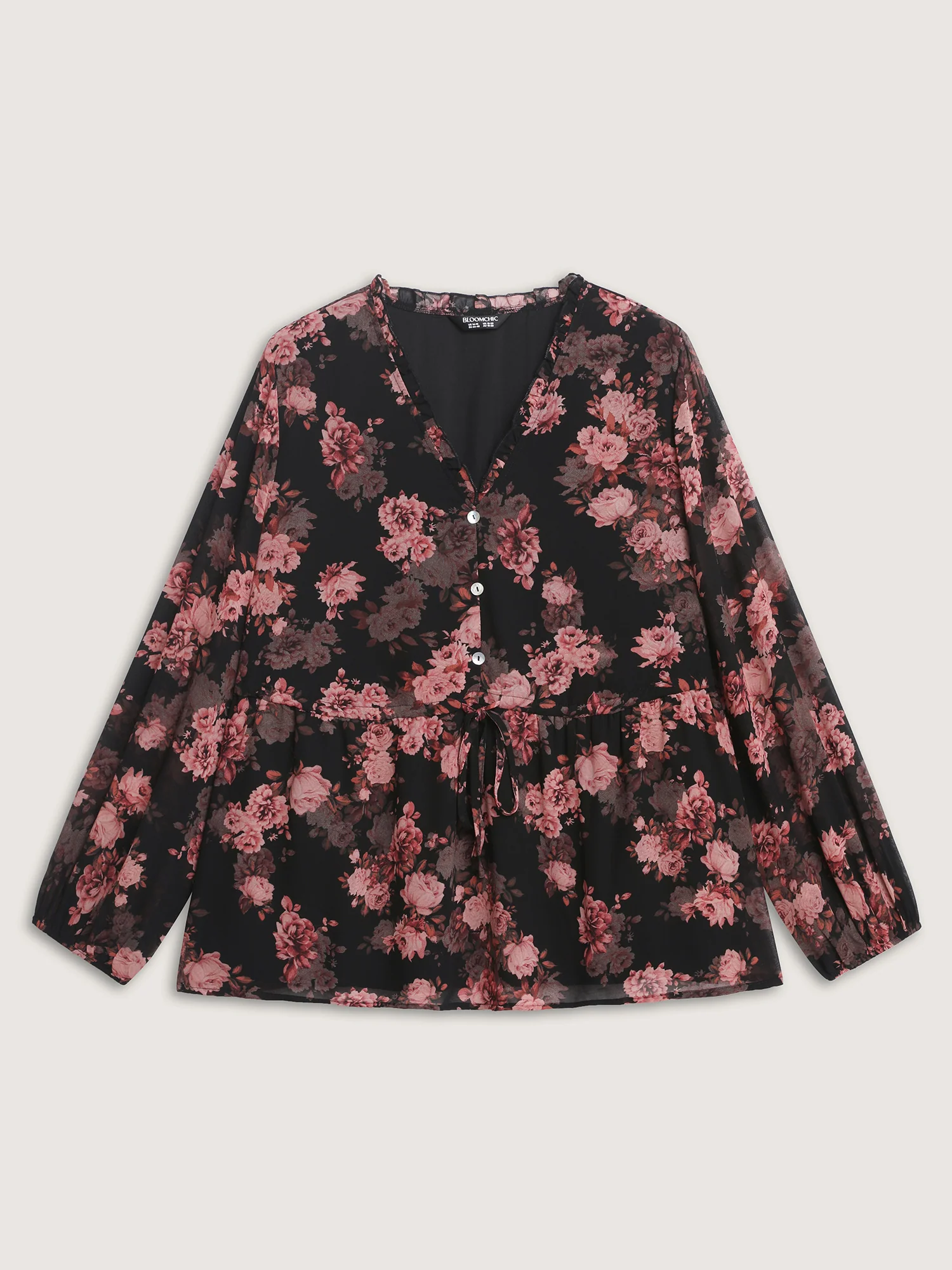 Floral Print Sheer Ruffled Blouse - Image 7