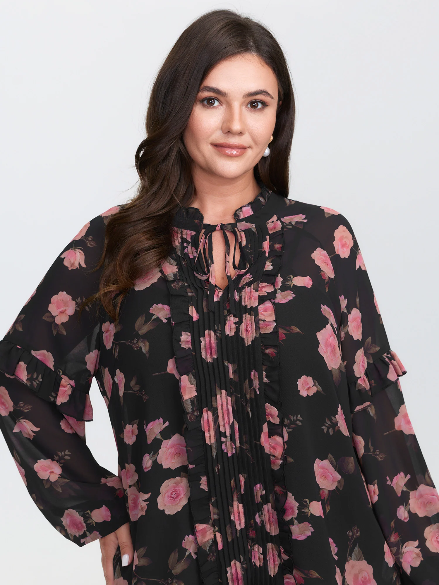Floral Print Sheer Ruffled Sleeve Detail Blouse - Image 3
