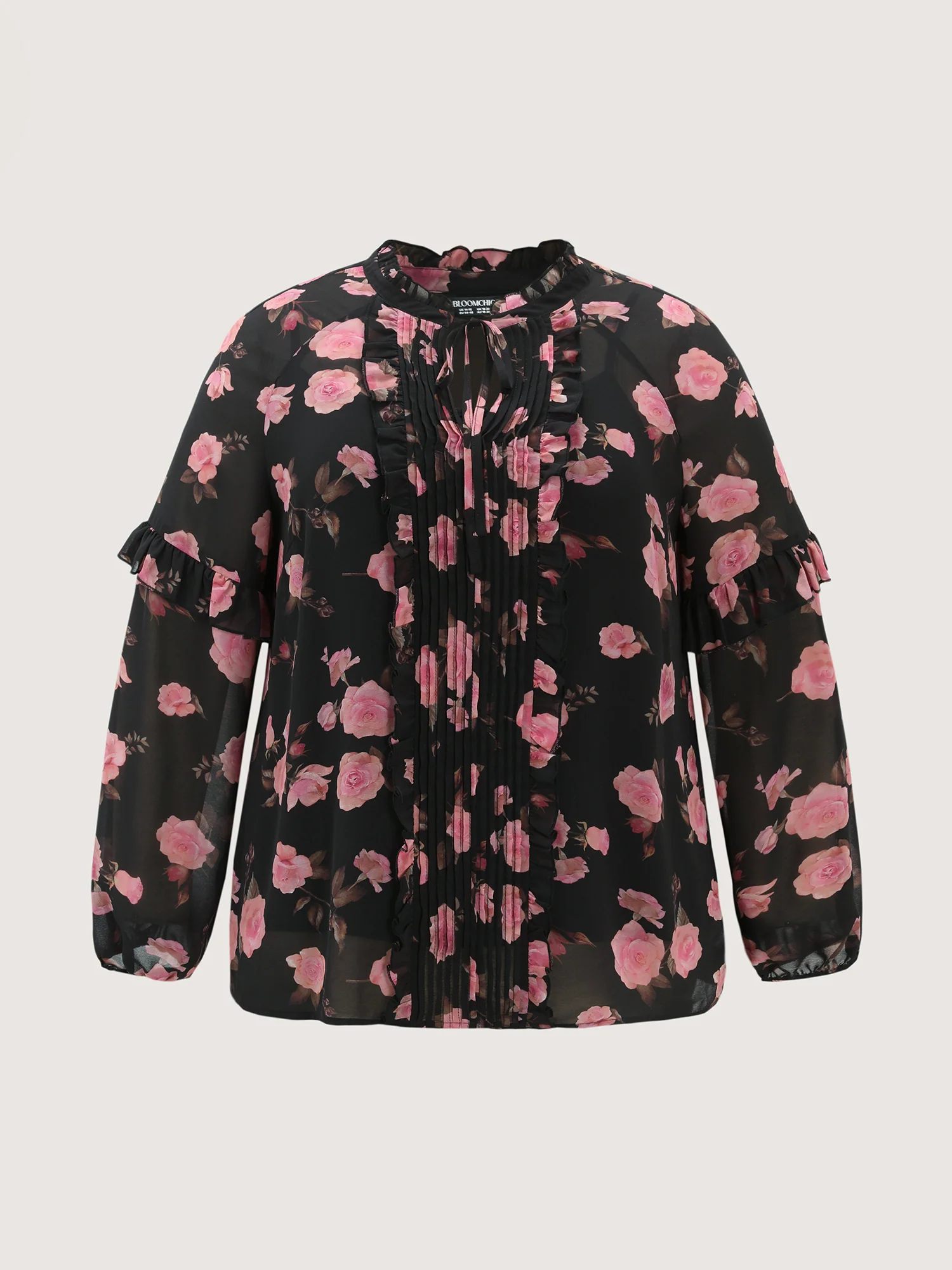 Floral Print Sheer Ruffled Sleeve Detail Blouse - Image 8