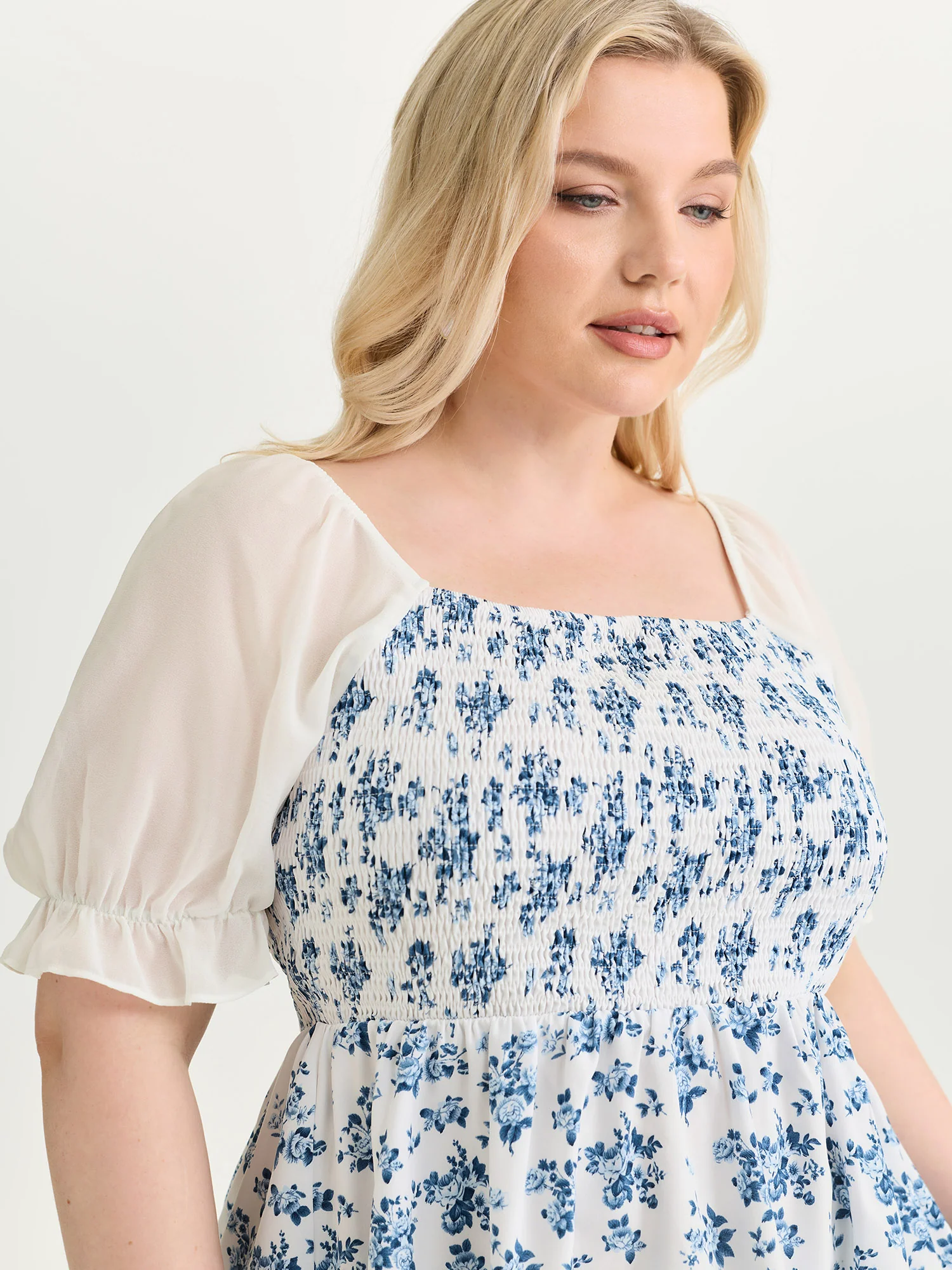 Floral Print Sheer Stretchy Cuff Sleeve Blouse - Image 2