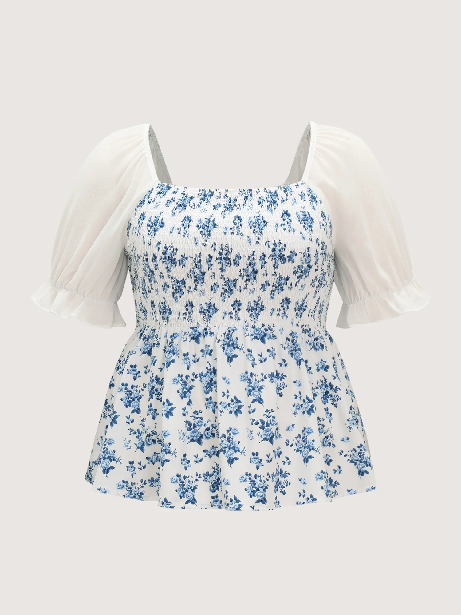 Floral Print Sheer Stretchy Cuff Sleeve Blouse - Image 7