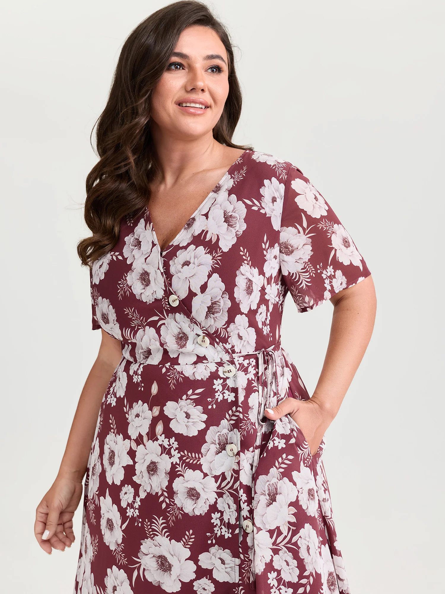 Floral Print Sheer Stretchy Waist Midi Dress - Image 2