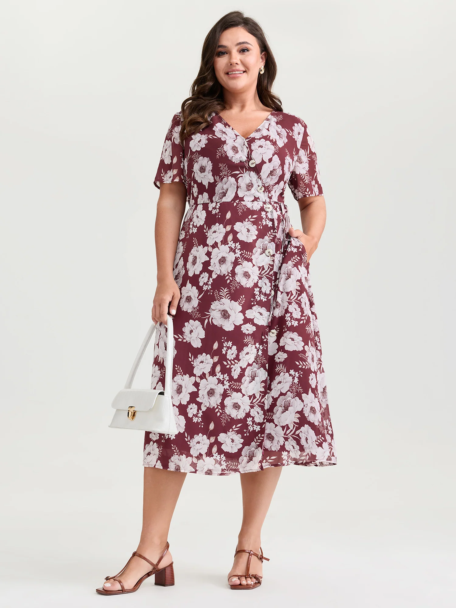 Floral Print Sheer Stretchy Waist Midi Dress - Image 3