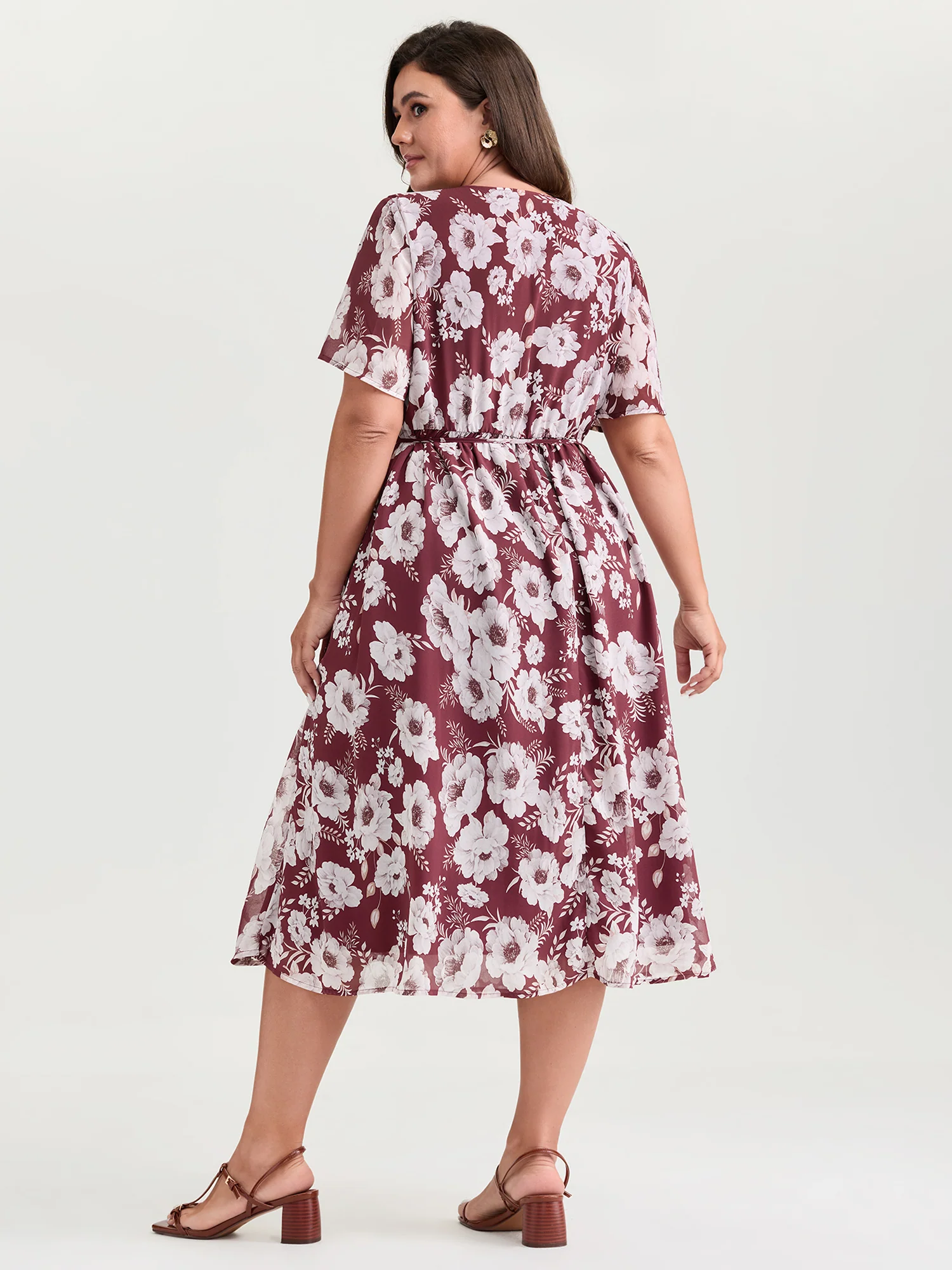 Floral Print Sheer Stretchy Waist Midi Dress - Image 4