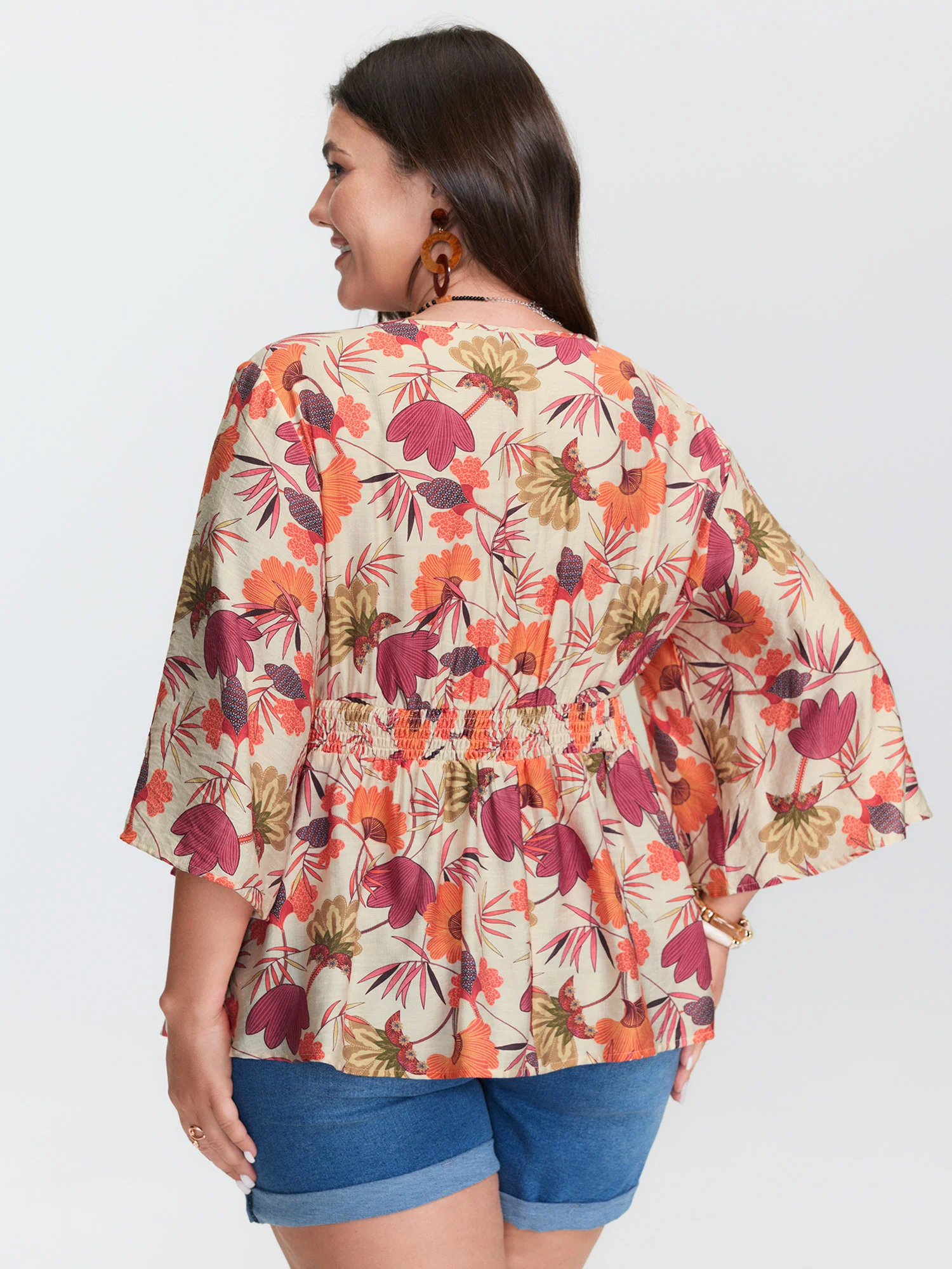 Floral Print Shirred Babydoll Blouse - Image 4