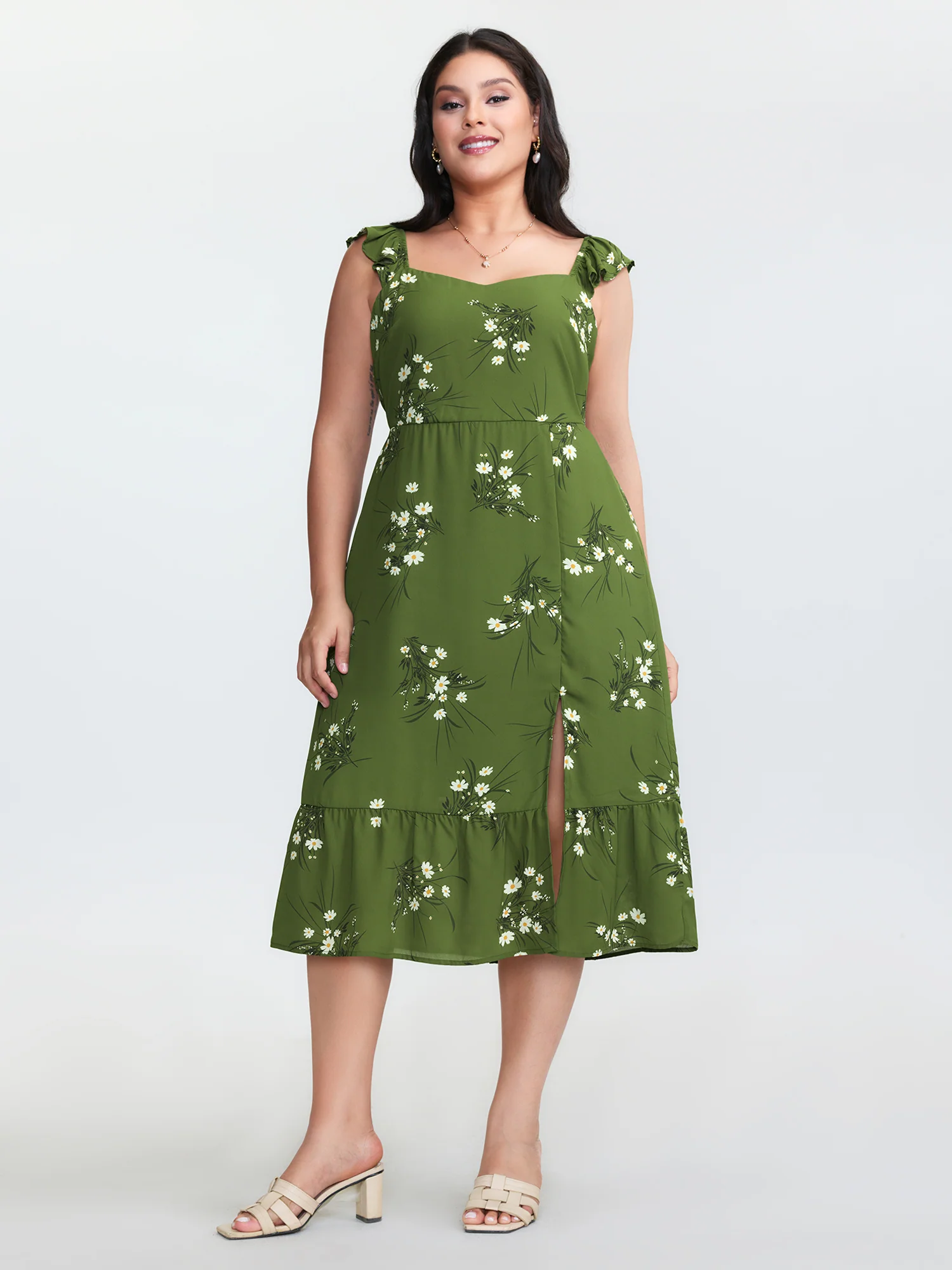 Floral Print Shirred Back Midi Dress - Image 3