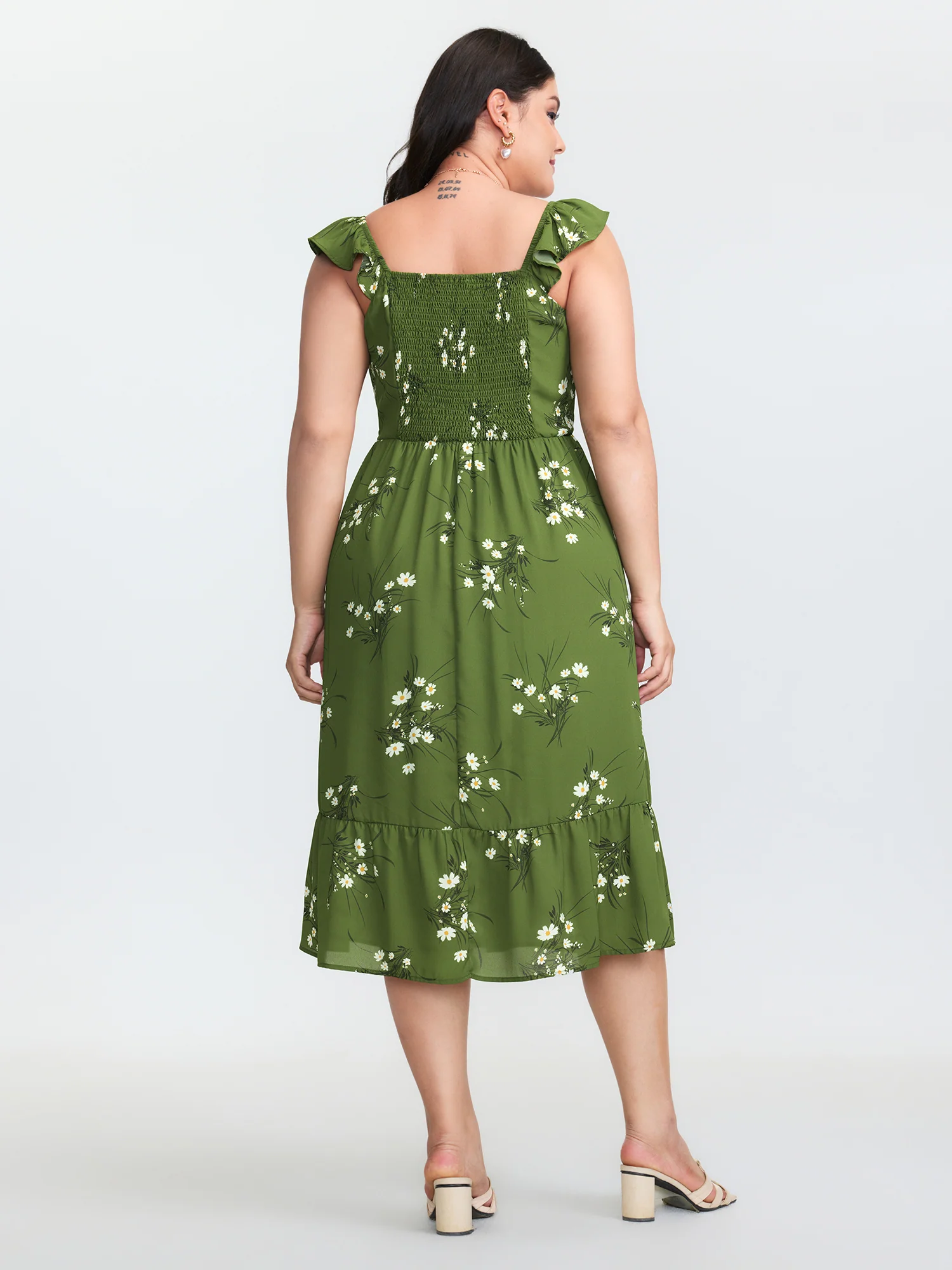 Floral Print Shirred Back Midi Dress - Image 4