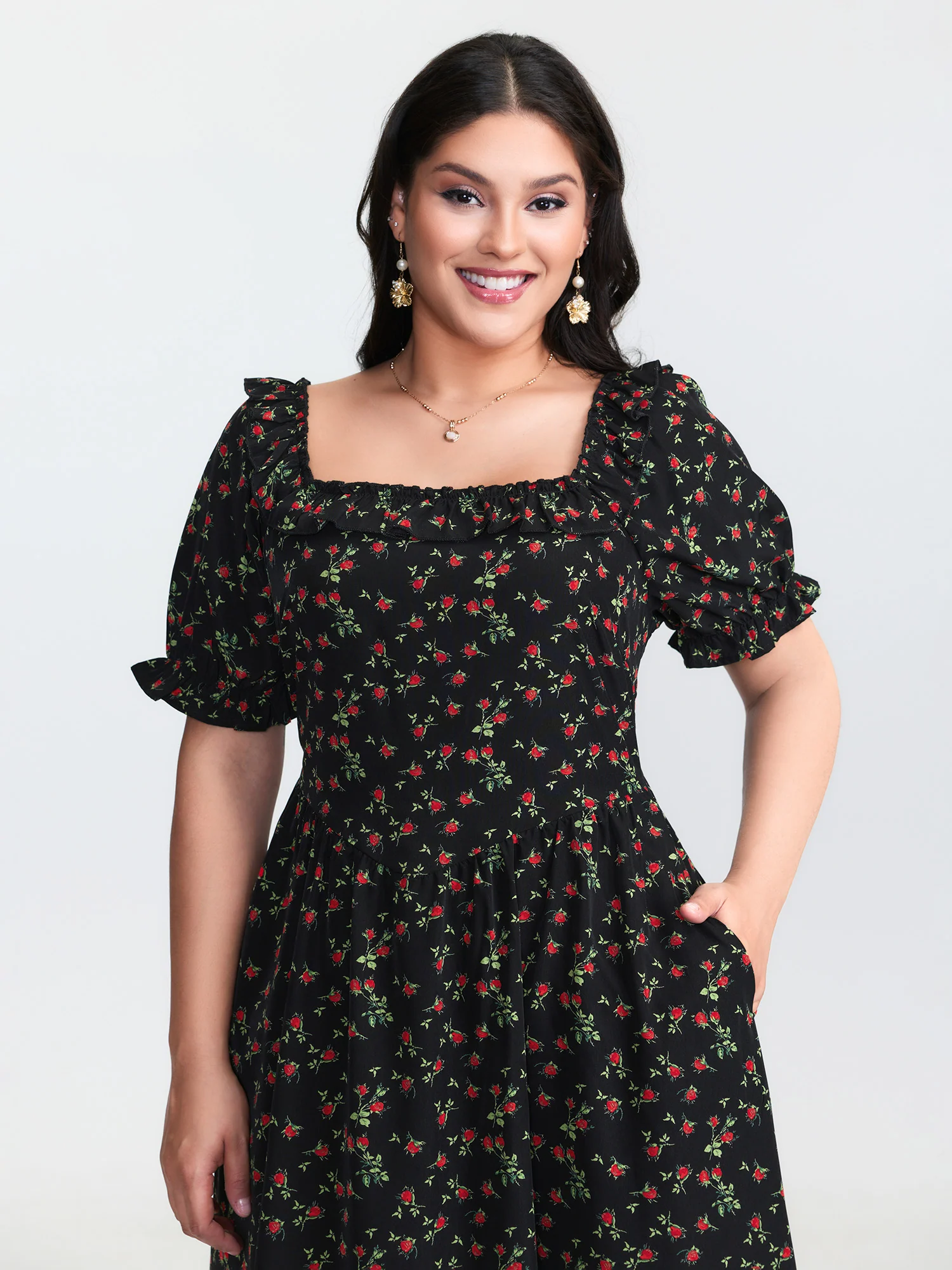 Floral Print Shirred Back-Tie Midi Dress - Image 2