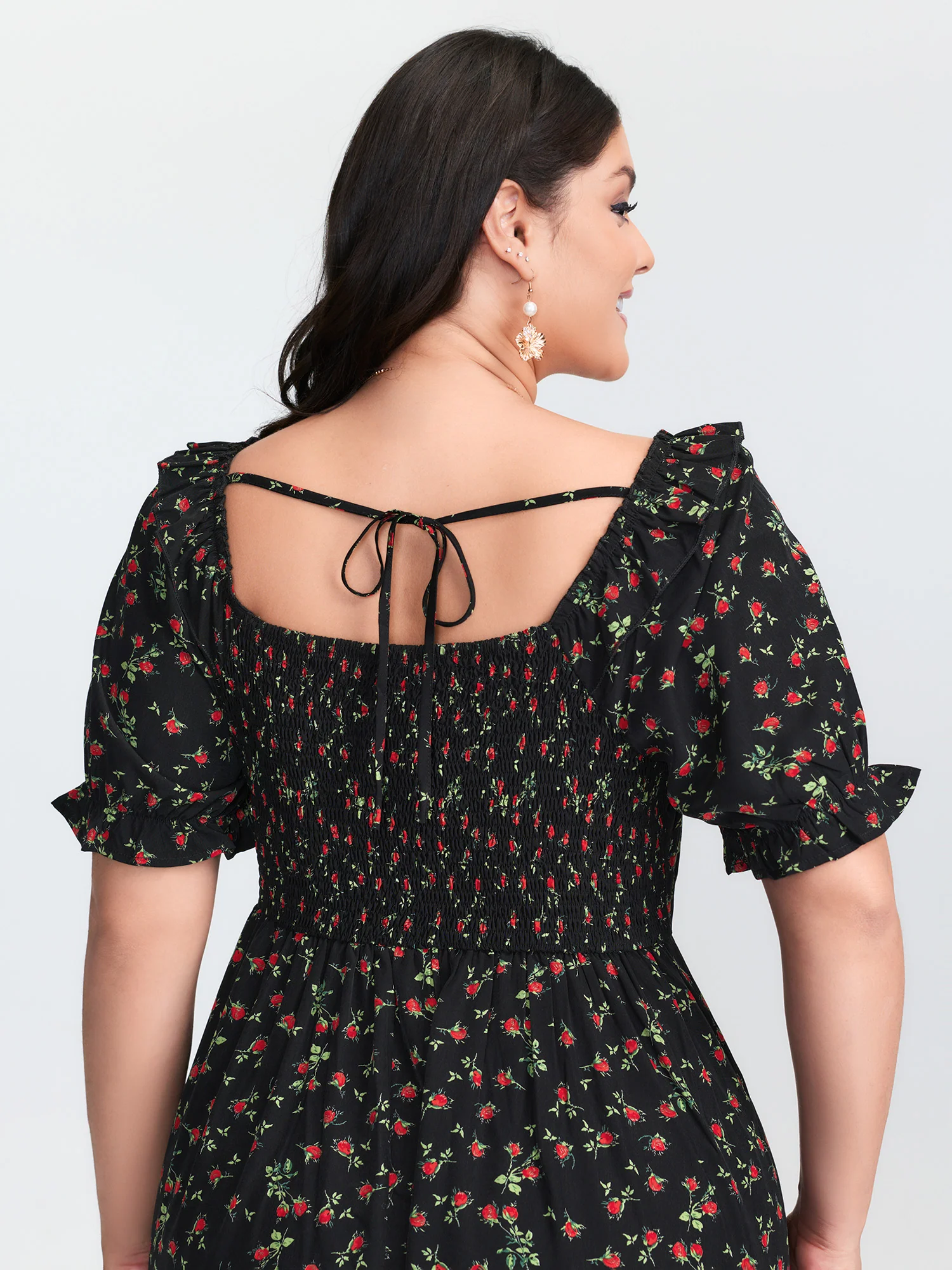 Floral Print Shirred Back-Tie Midi Dress - Image 3