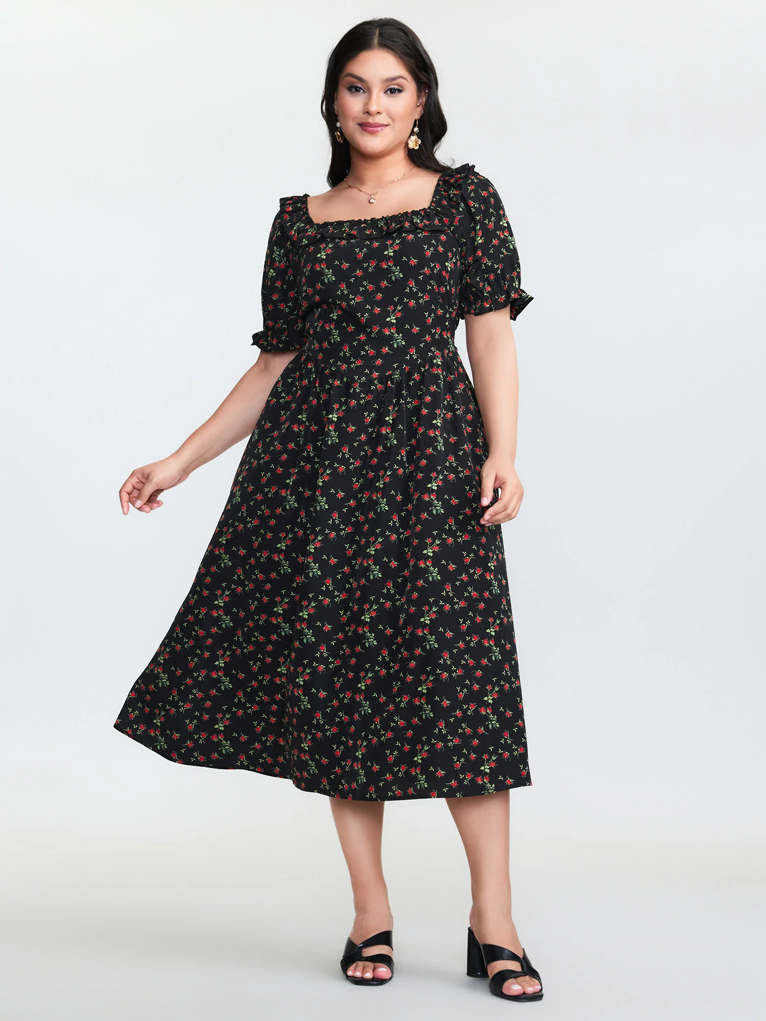 Floral Print Shirred Back-Tie Midi Dress - Image 4