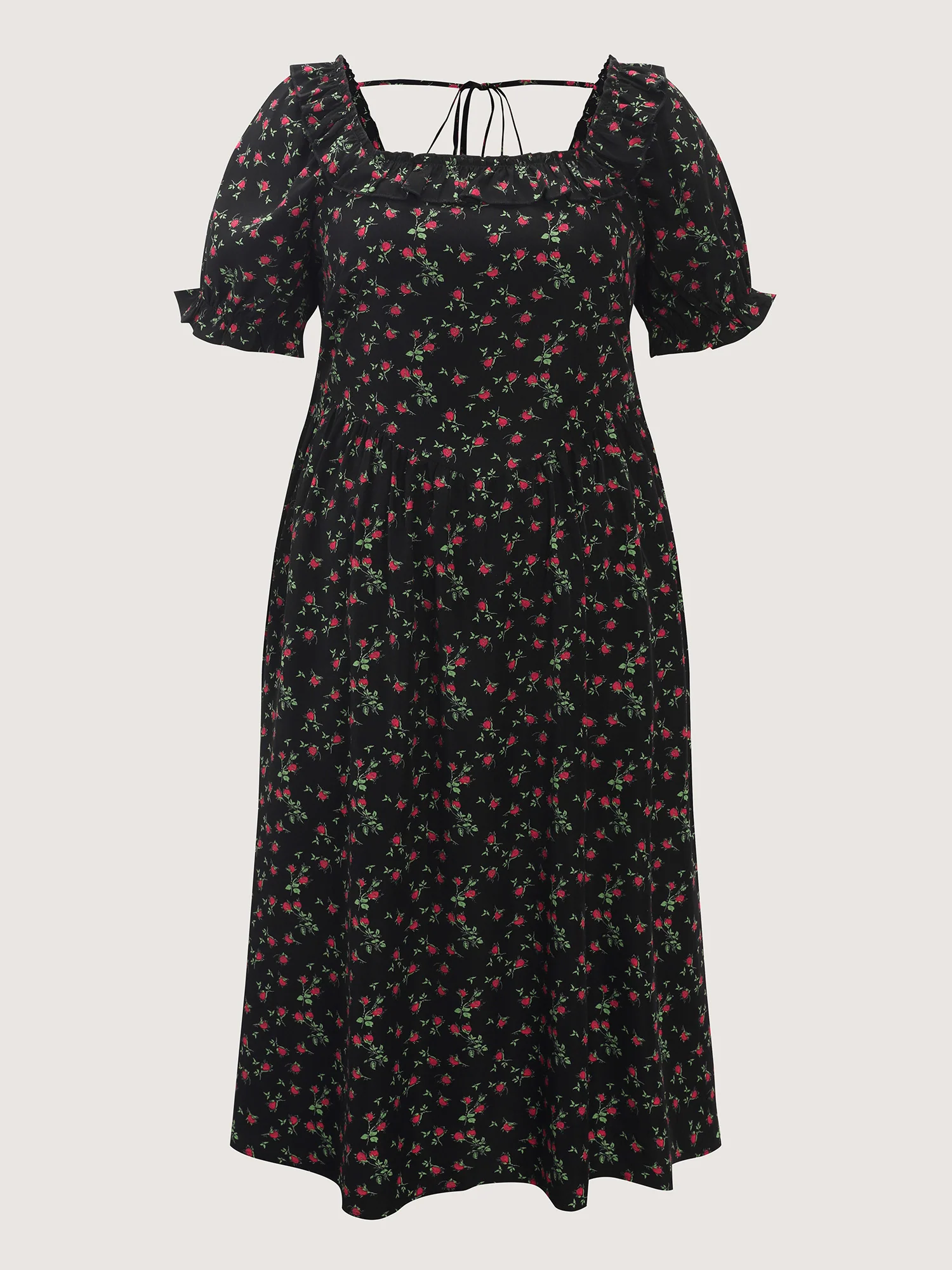 Floral Print Shirred Back-Tie Midi Dress - Image 8