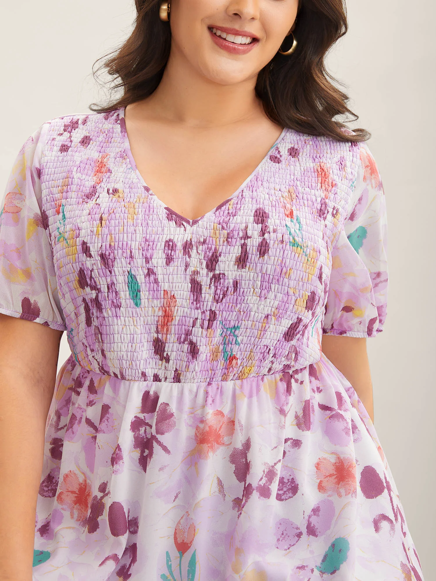 Floral Print Shirred Bodice Blouse - Image 2