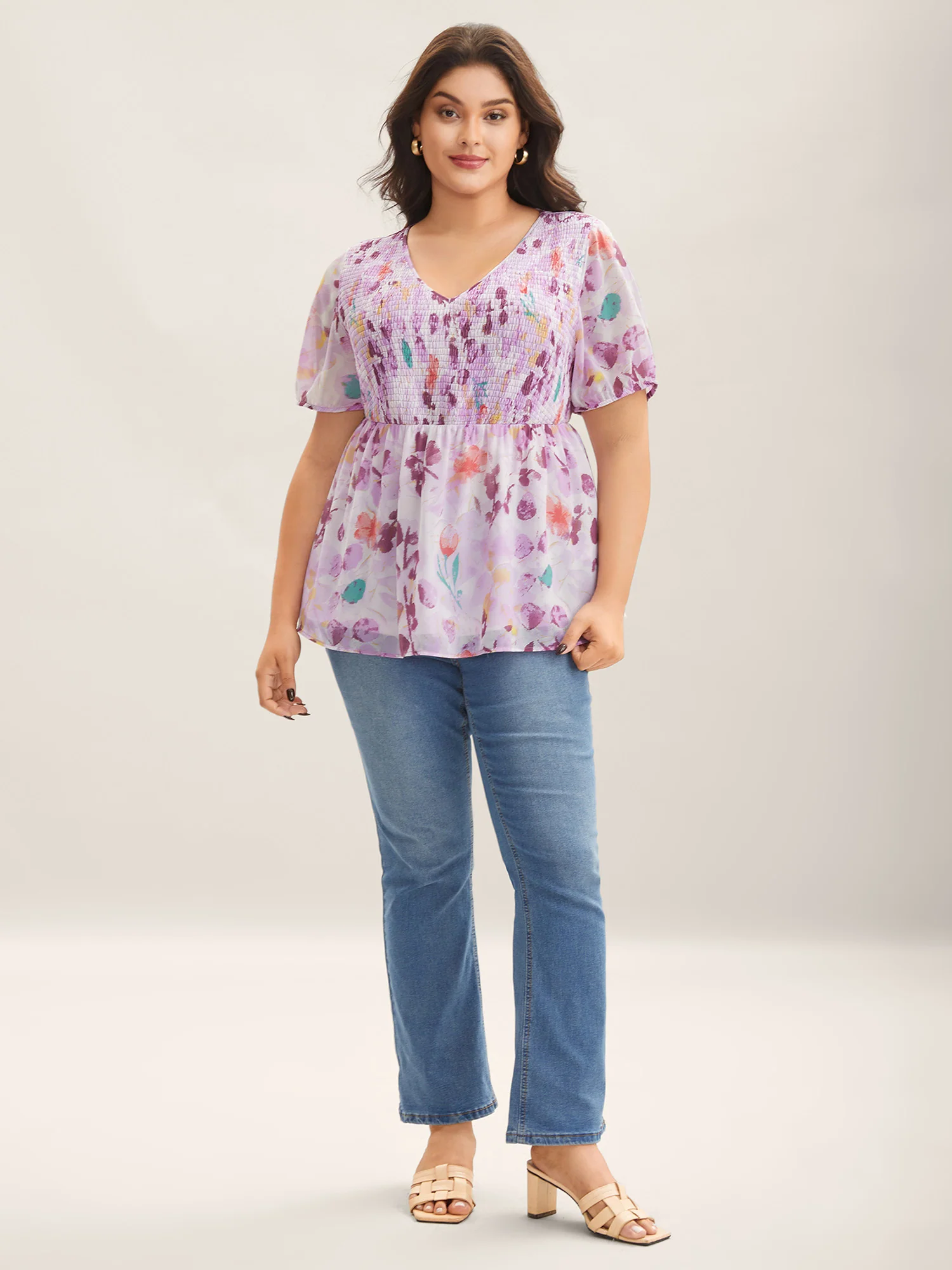 Floral Print Shirred Bodice Blouse - Image 4