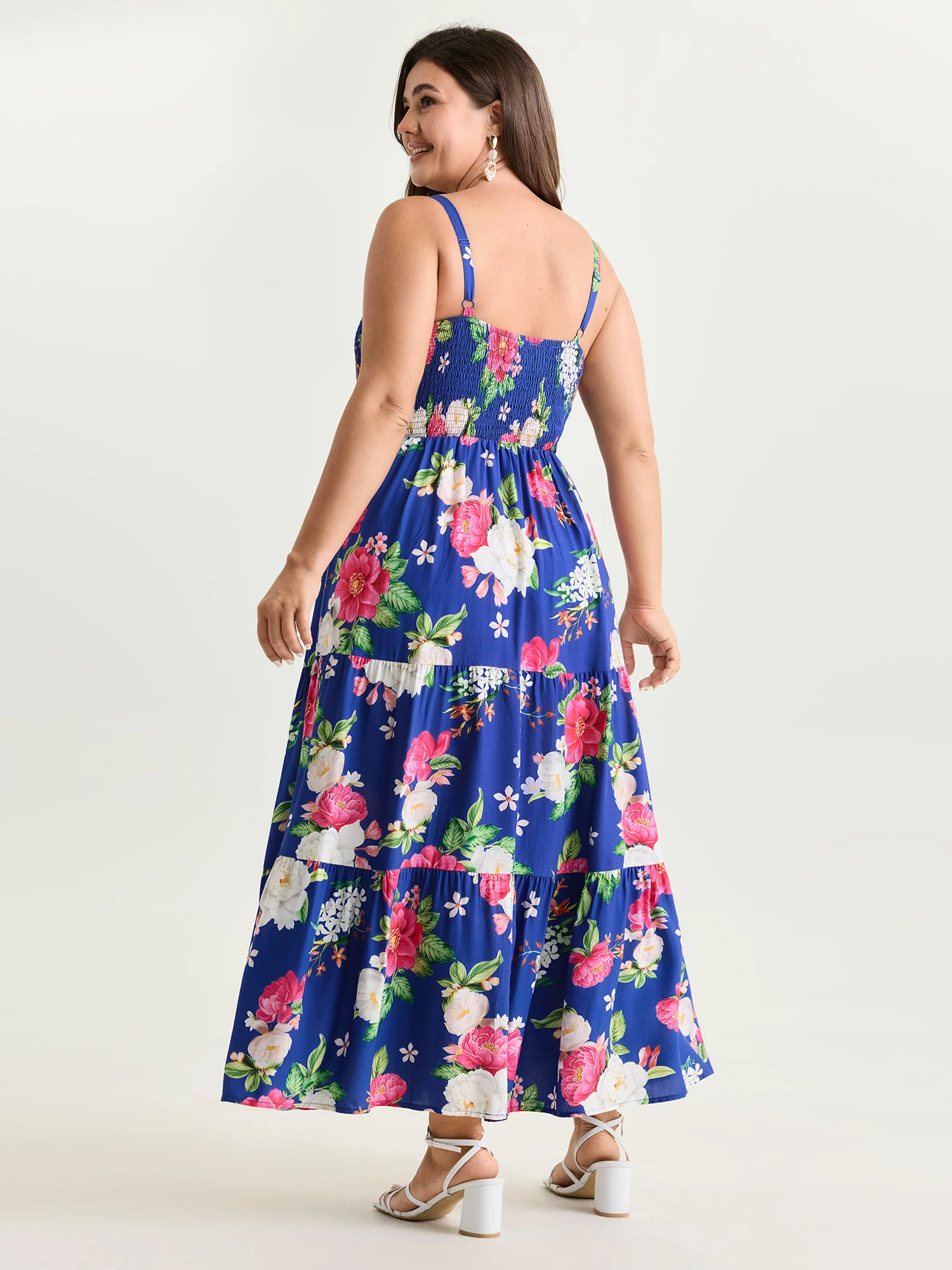 Floral Print Shirred Bodice Breezy Midi Dress - Image 4