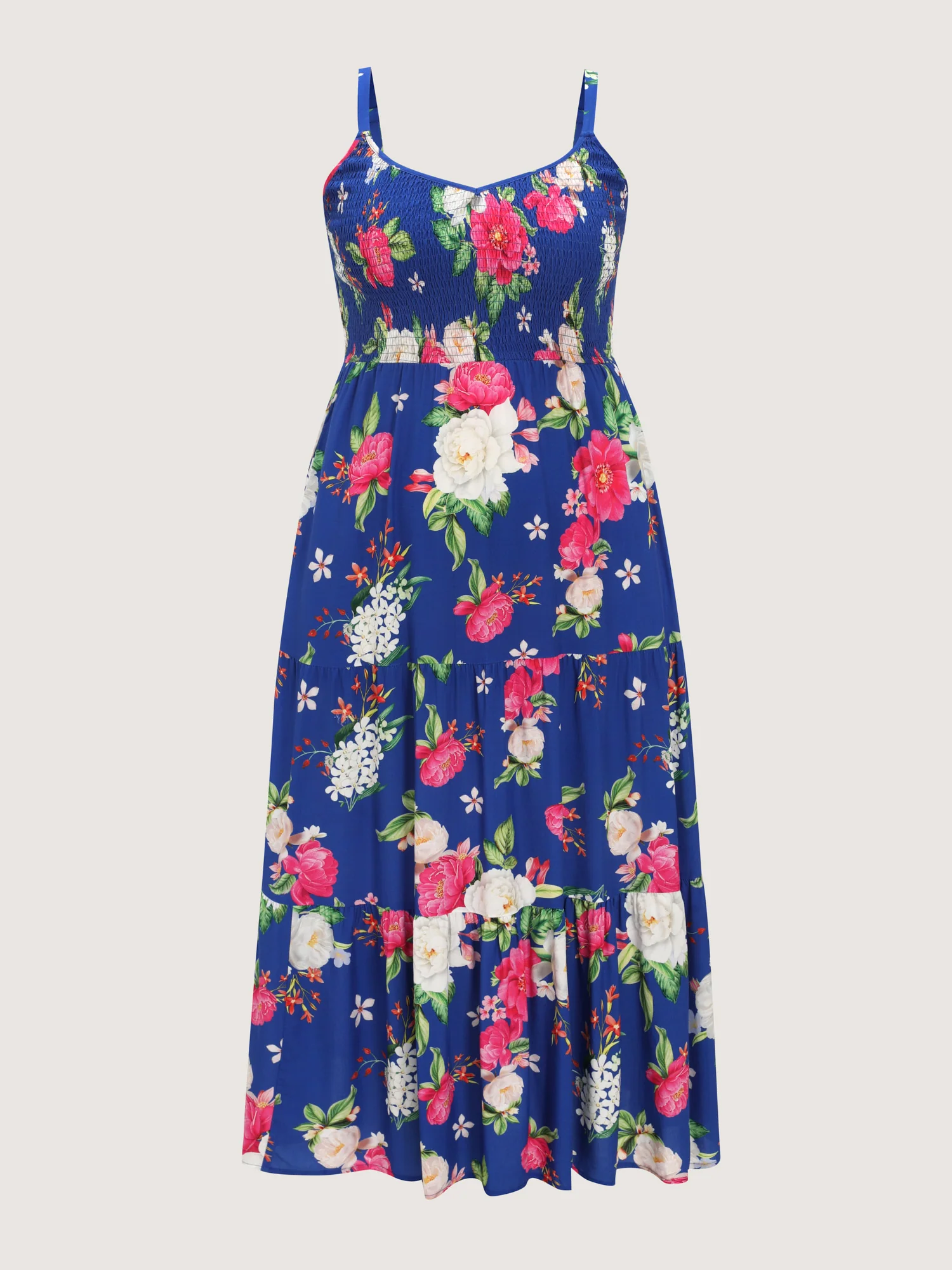 Floral Print Shirred Bodice Breezy Midi Dress - Image 7