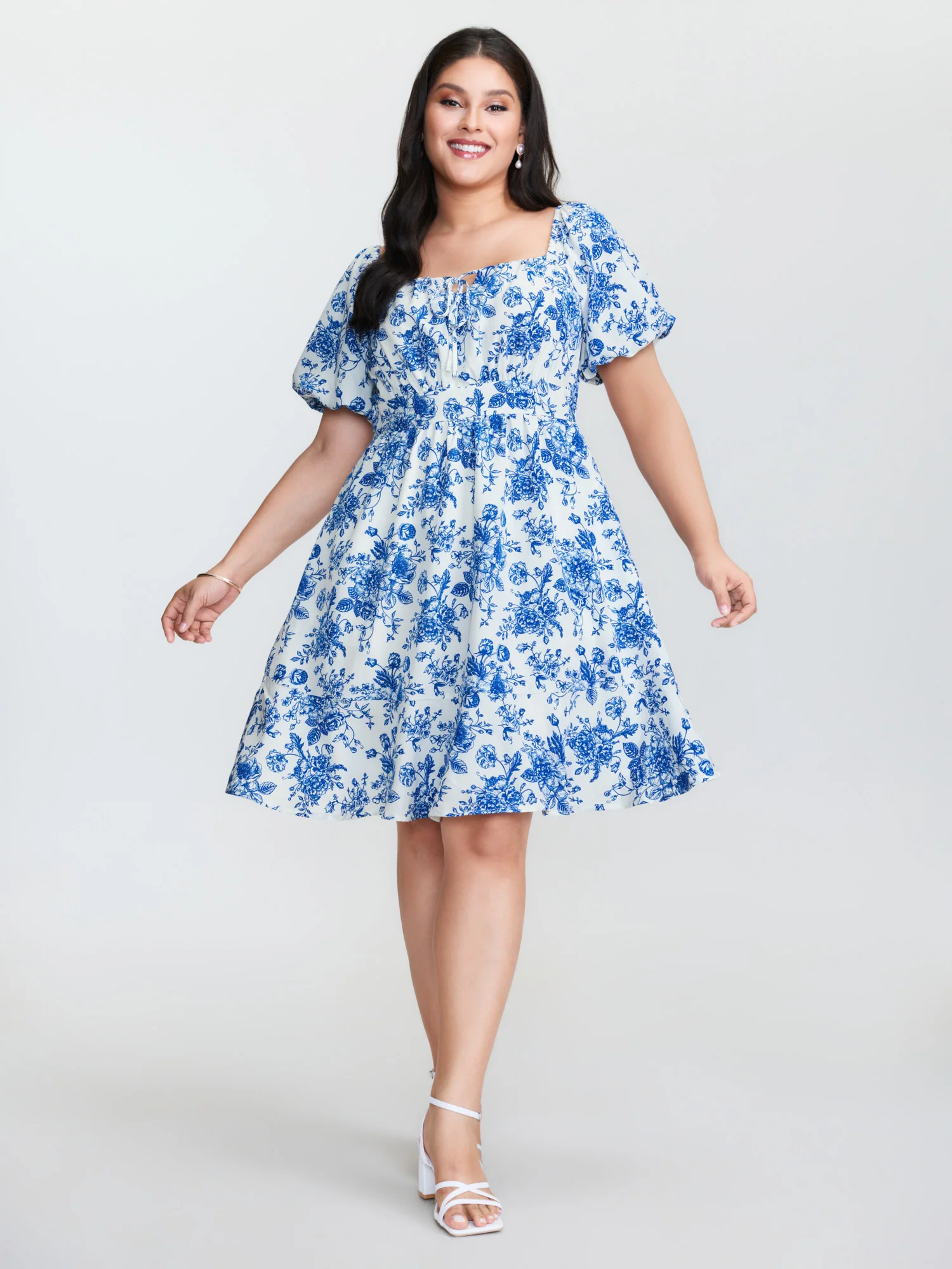Floral Print Shirred Bodice Drawstring Mini Dress - Image 3