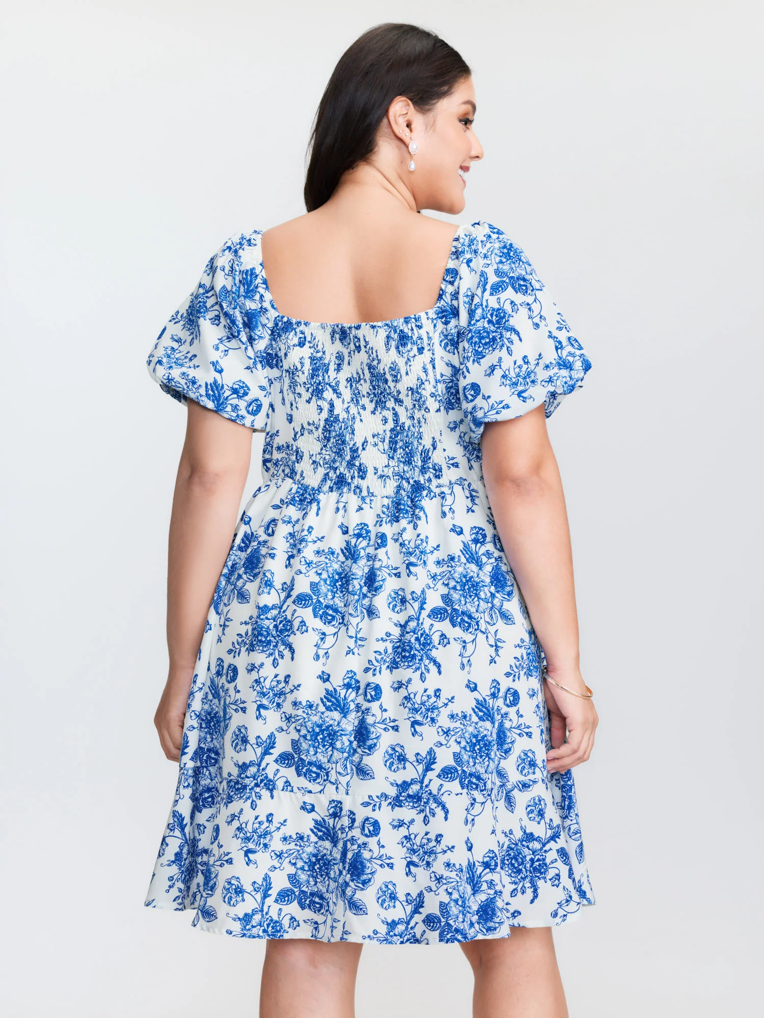 Floral Print Shirred Bodice Drawstring Mini Dress - Image 5
