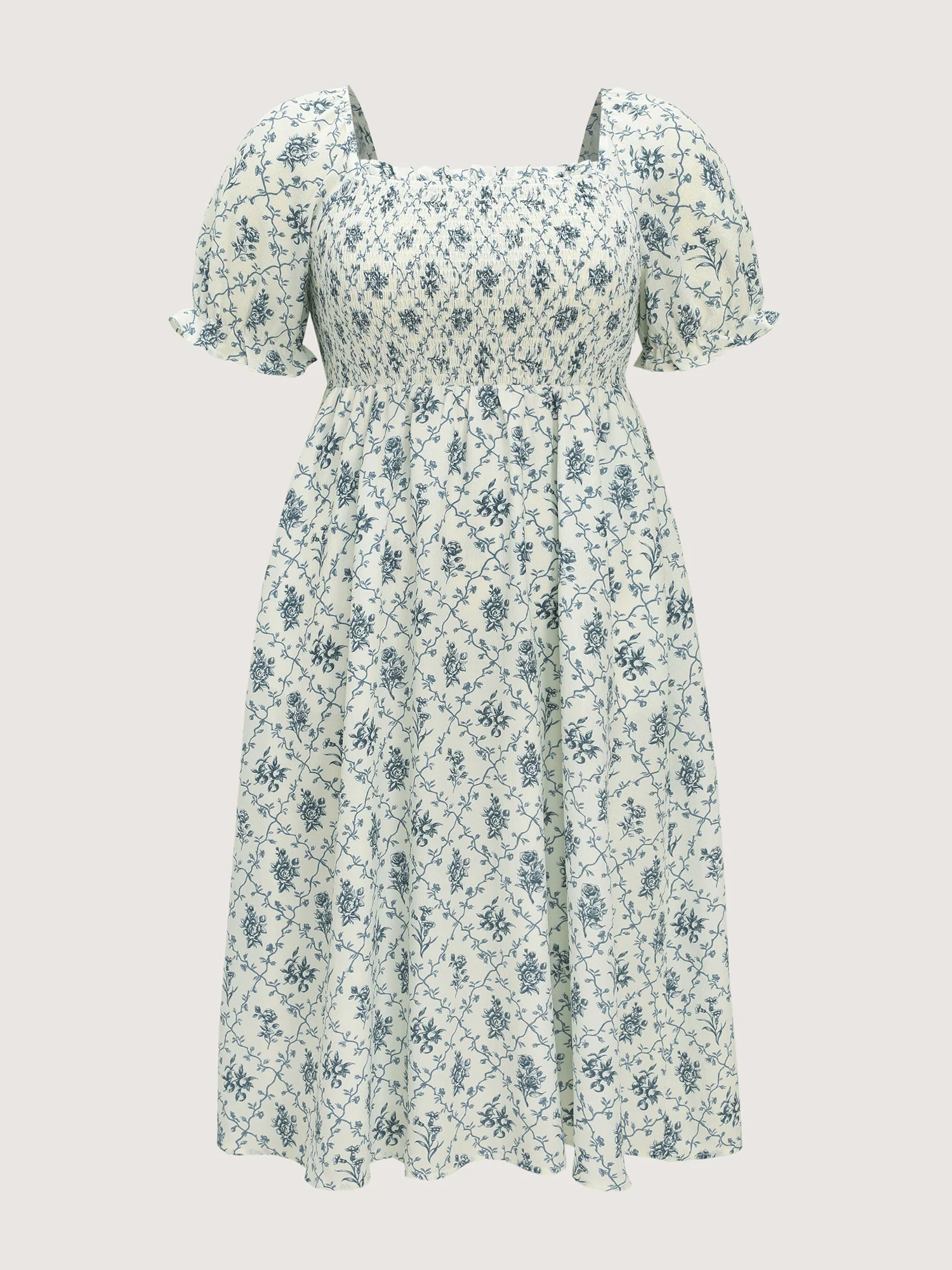 Floral Print Shirred Bodice Flowy Midi Dress - Image 7