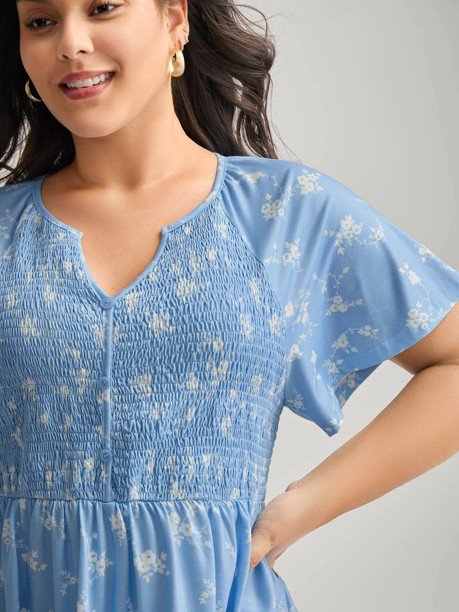 Floral Print Shirred Bodice Jersey Top - Image 2