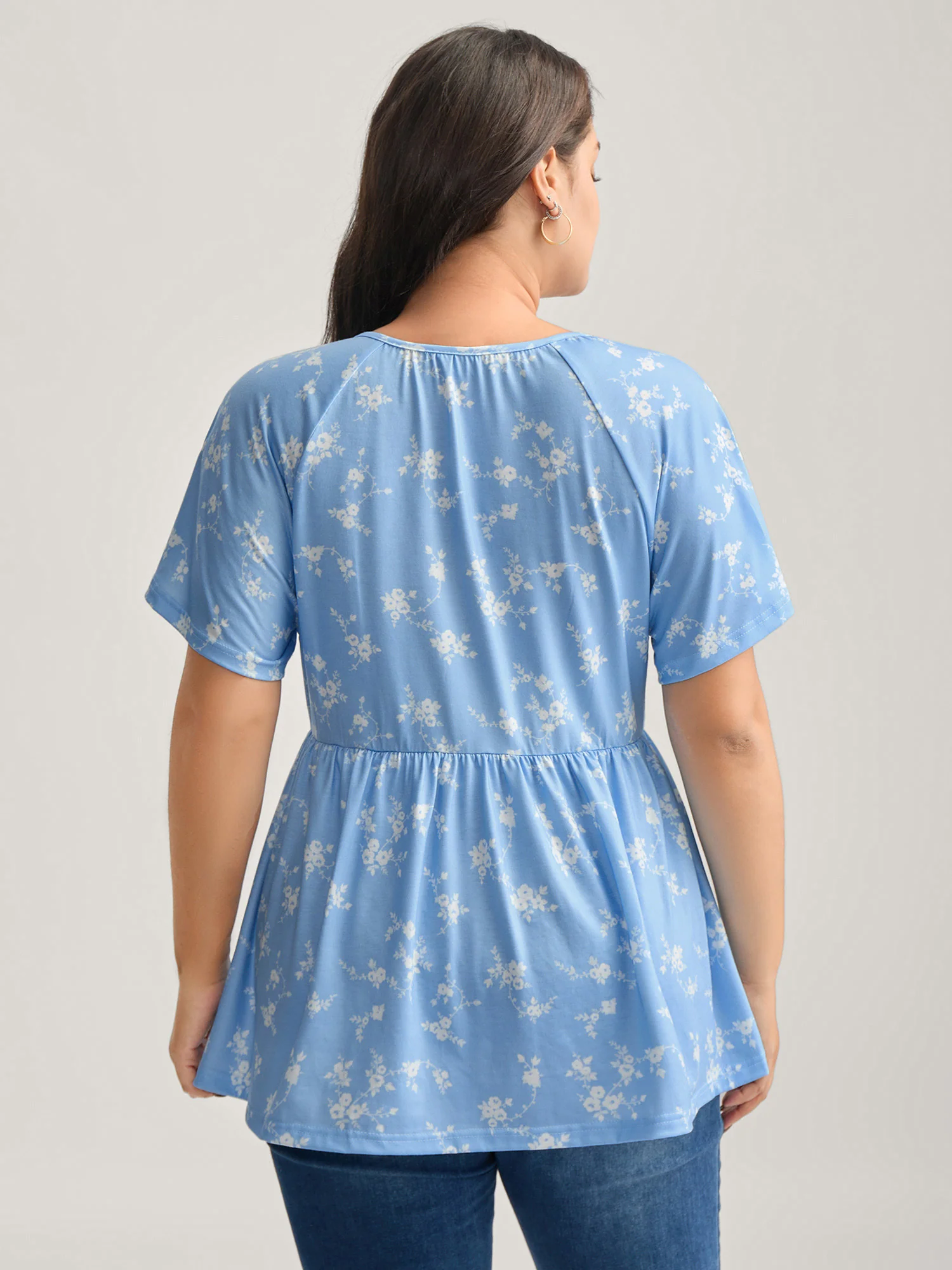 Floral Print Shirred Bodice Jersey Top - Image 4