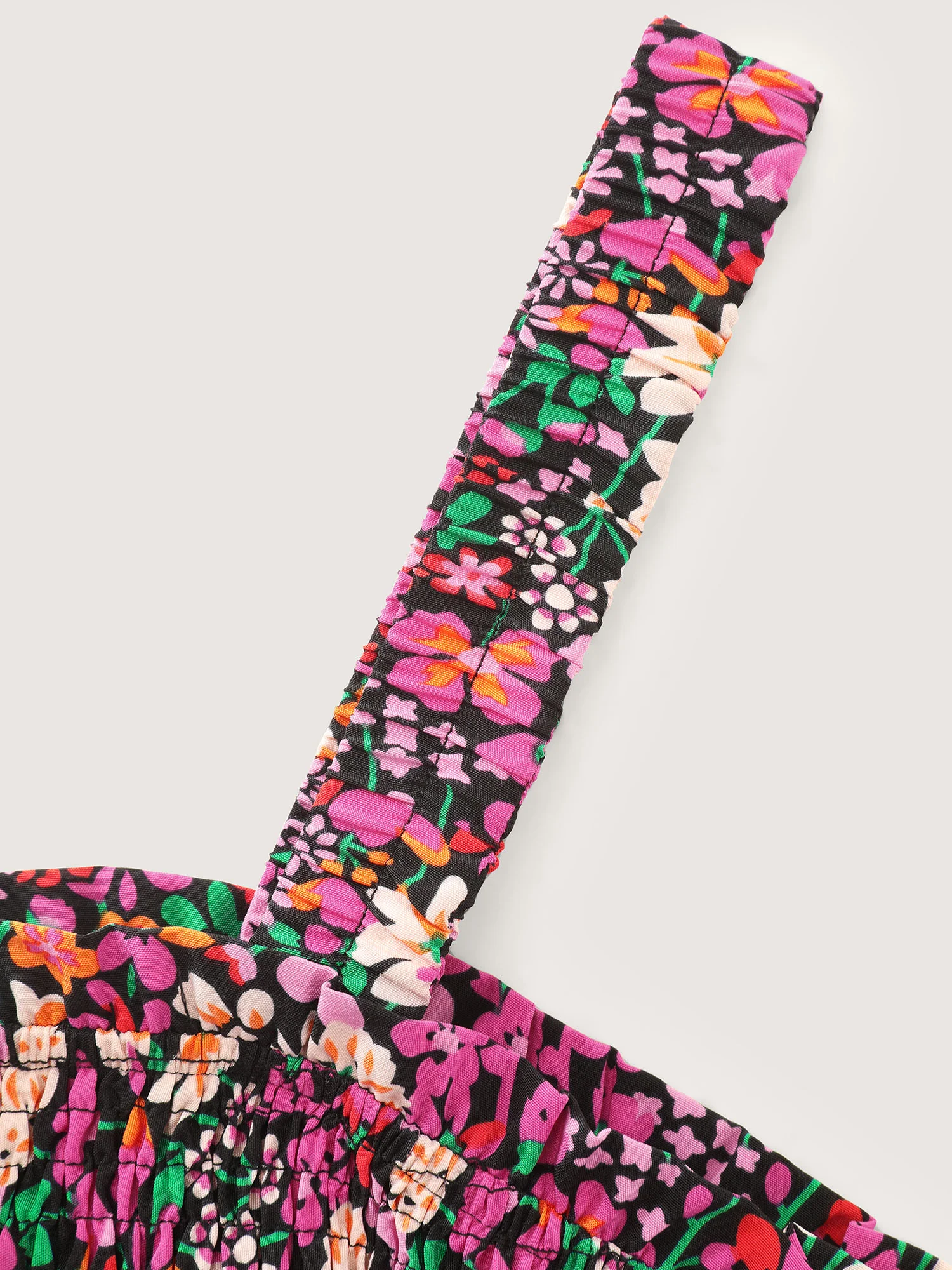 Floral Print Shirred Bodice Layered Midi Dress - Image 5