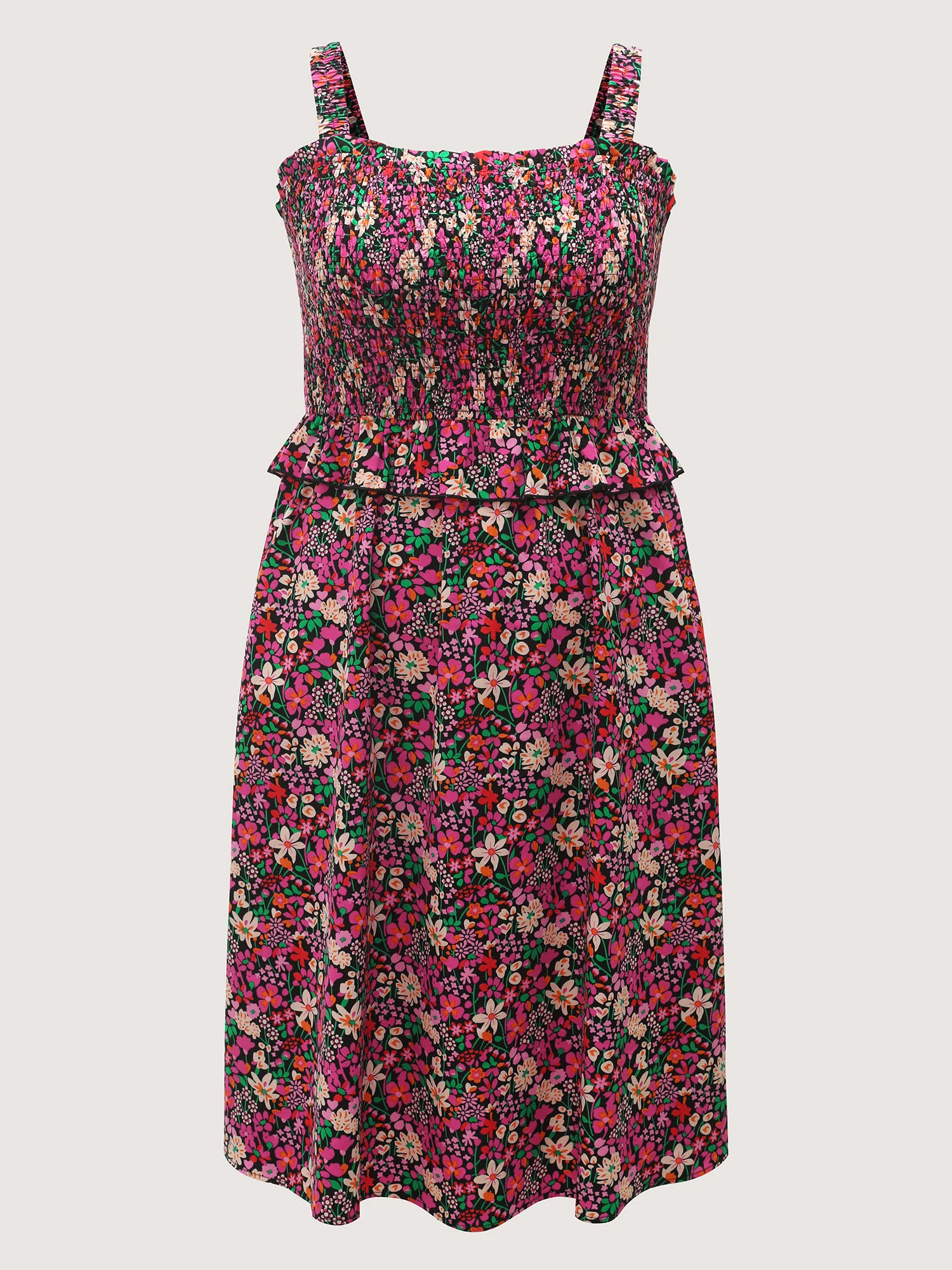 Floral Print Shirred Bodice Layered Midi Dress - Image 7