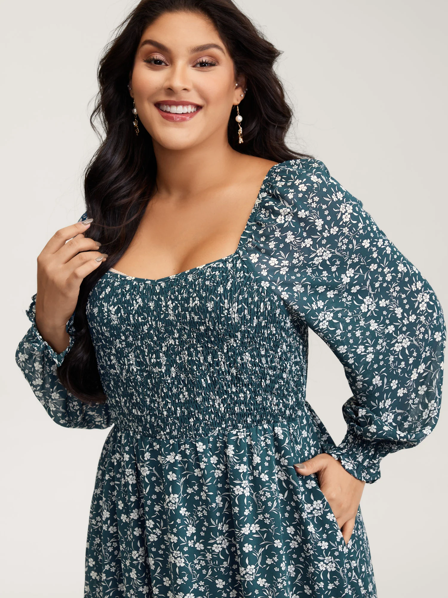 Floral Print Shirred Bodice Maxi Dress - Image 2