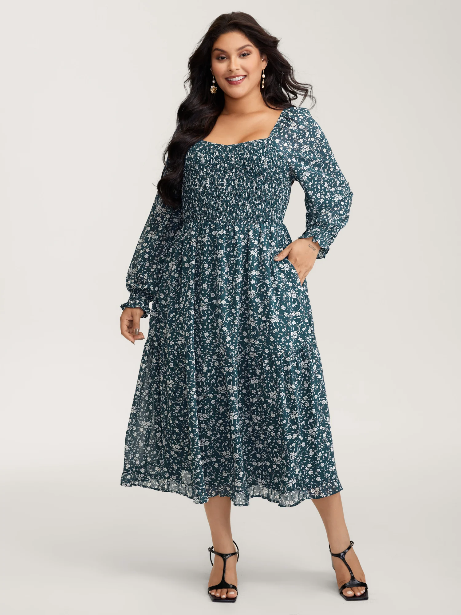 Floral Print Shirred Bodice Maxi Dress - Image 3
