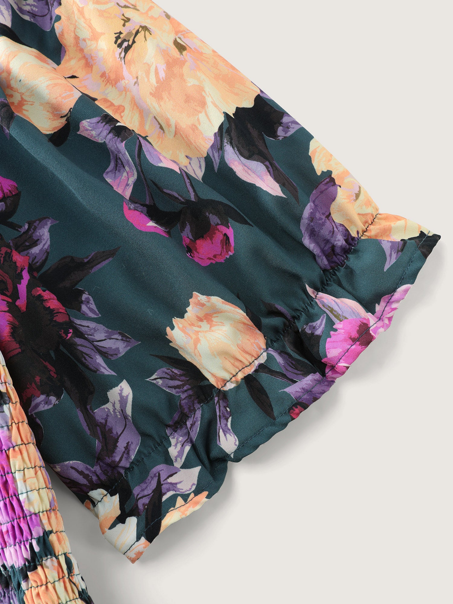 Floral Print Shirred Bodice Midi Dress - Image 6
