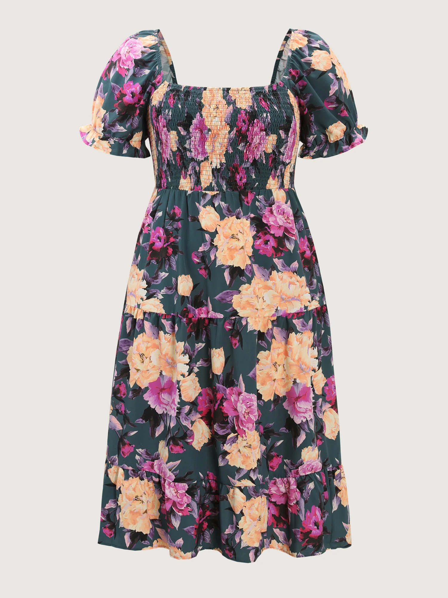 Floral Print Shirred Bodice Midi Dress - Image 7