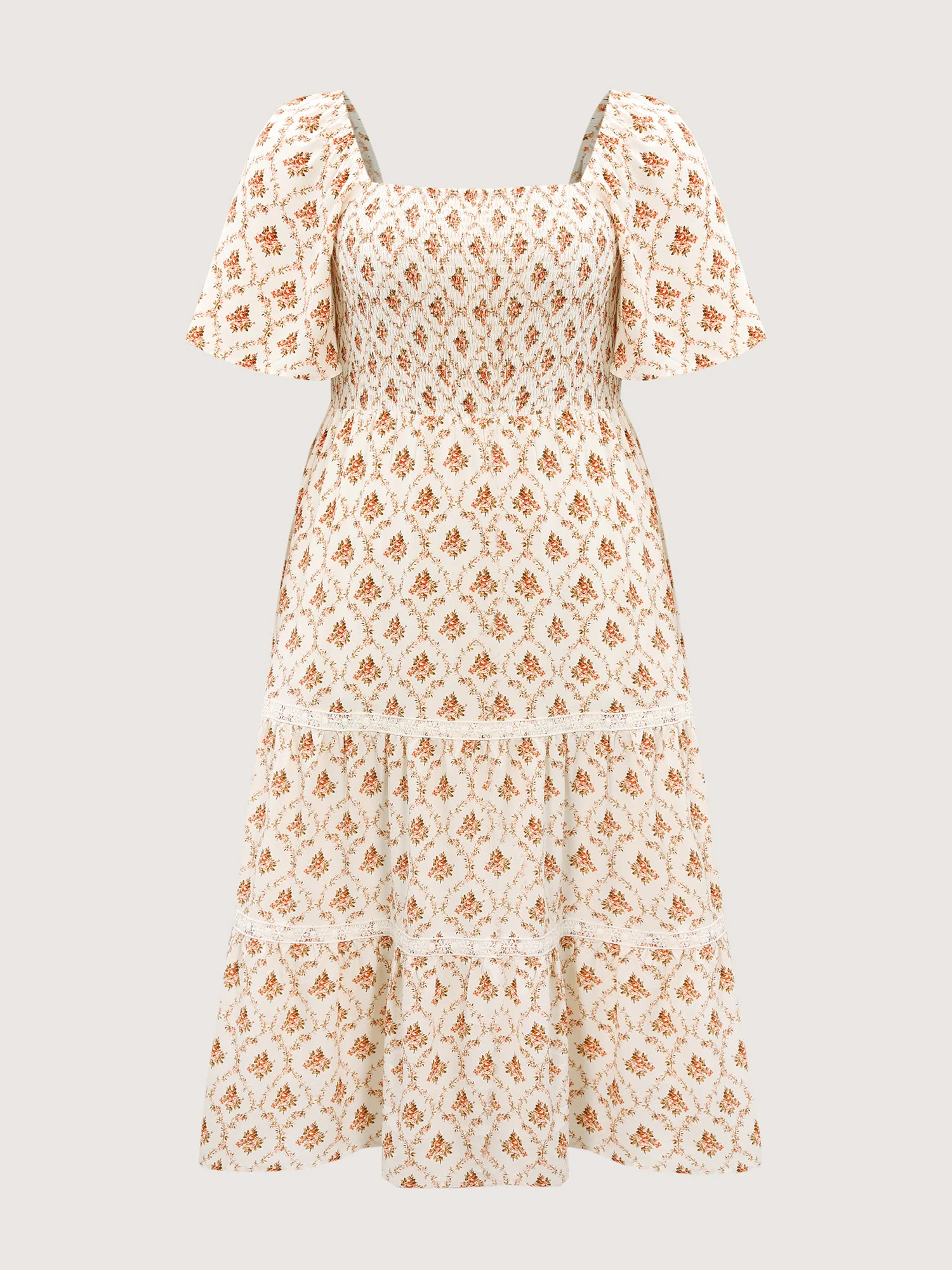 Floral Print Shirred Bodice Midi Dress - Image 5