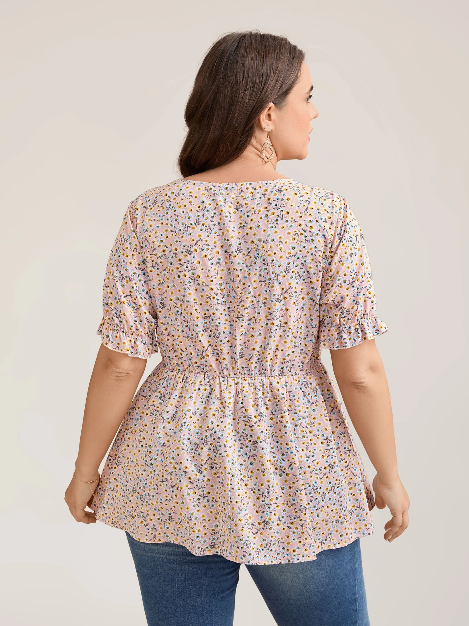 Floral Print Shirred Bodice Peplum Top - Image 4