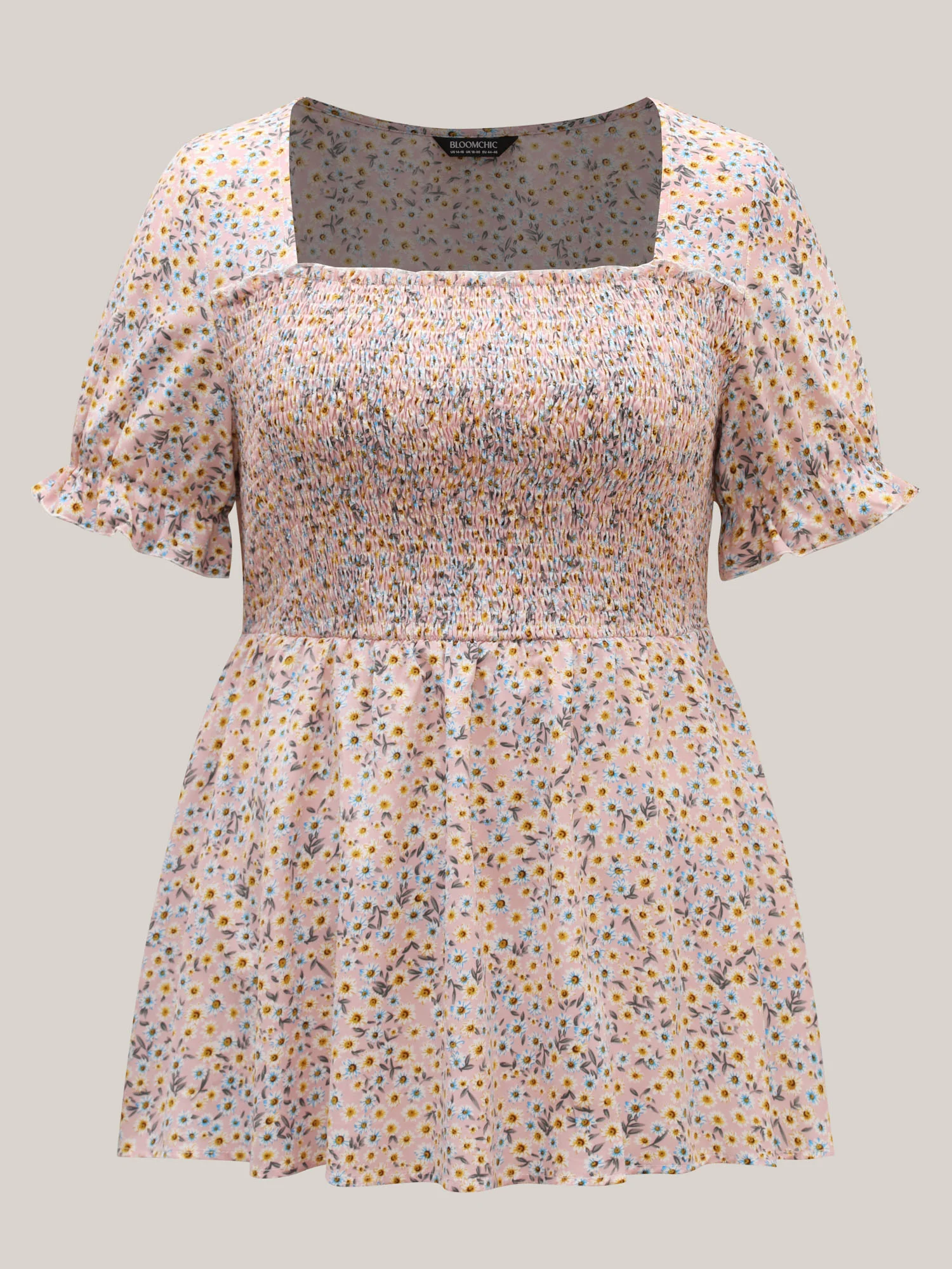 Floral Print Shirred Bodice Peplum Top - Image 7