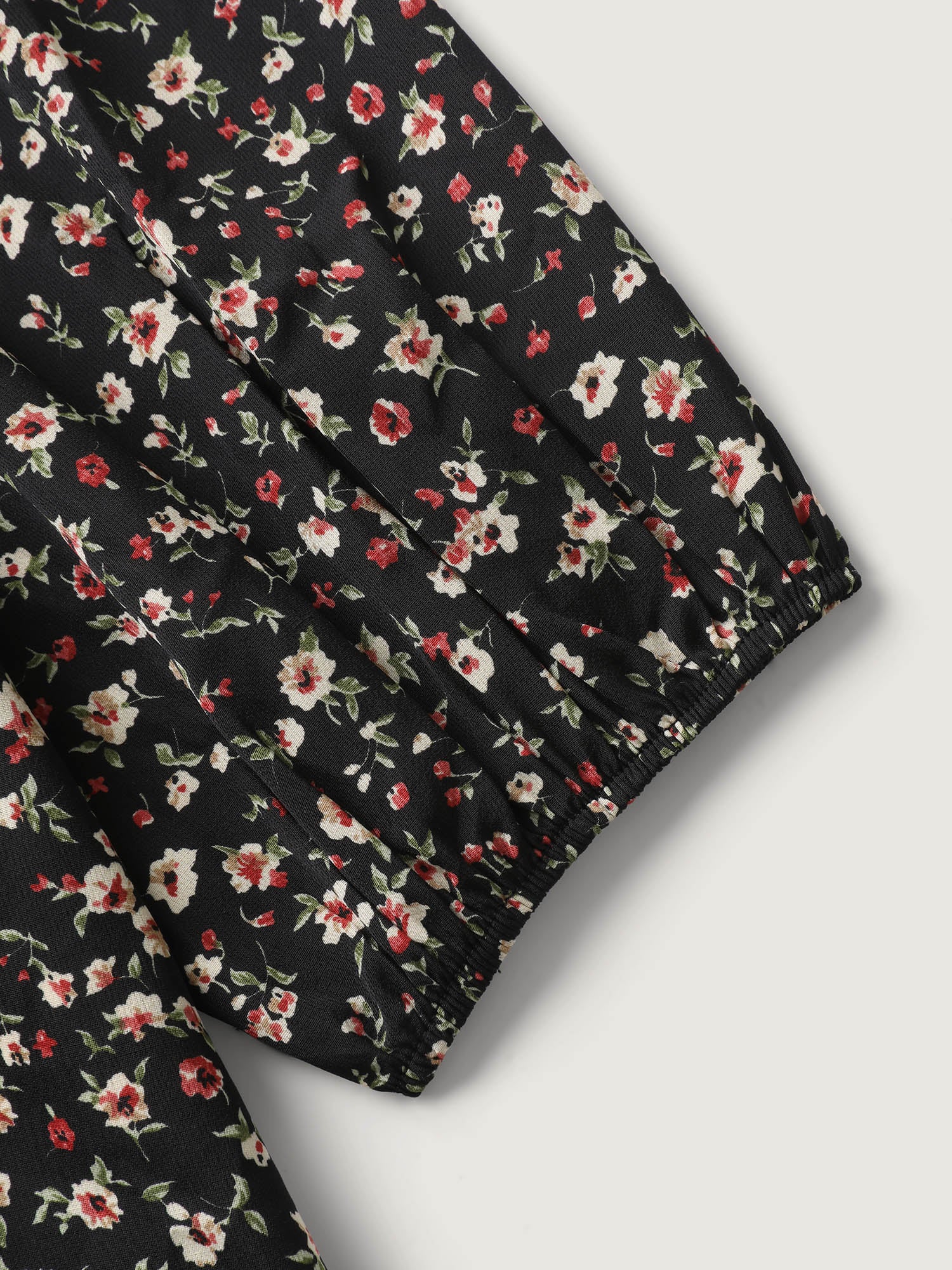 Floral Print Shirred Bodice Puff Sleeve Blouse - Image 6
