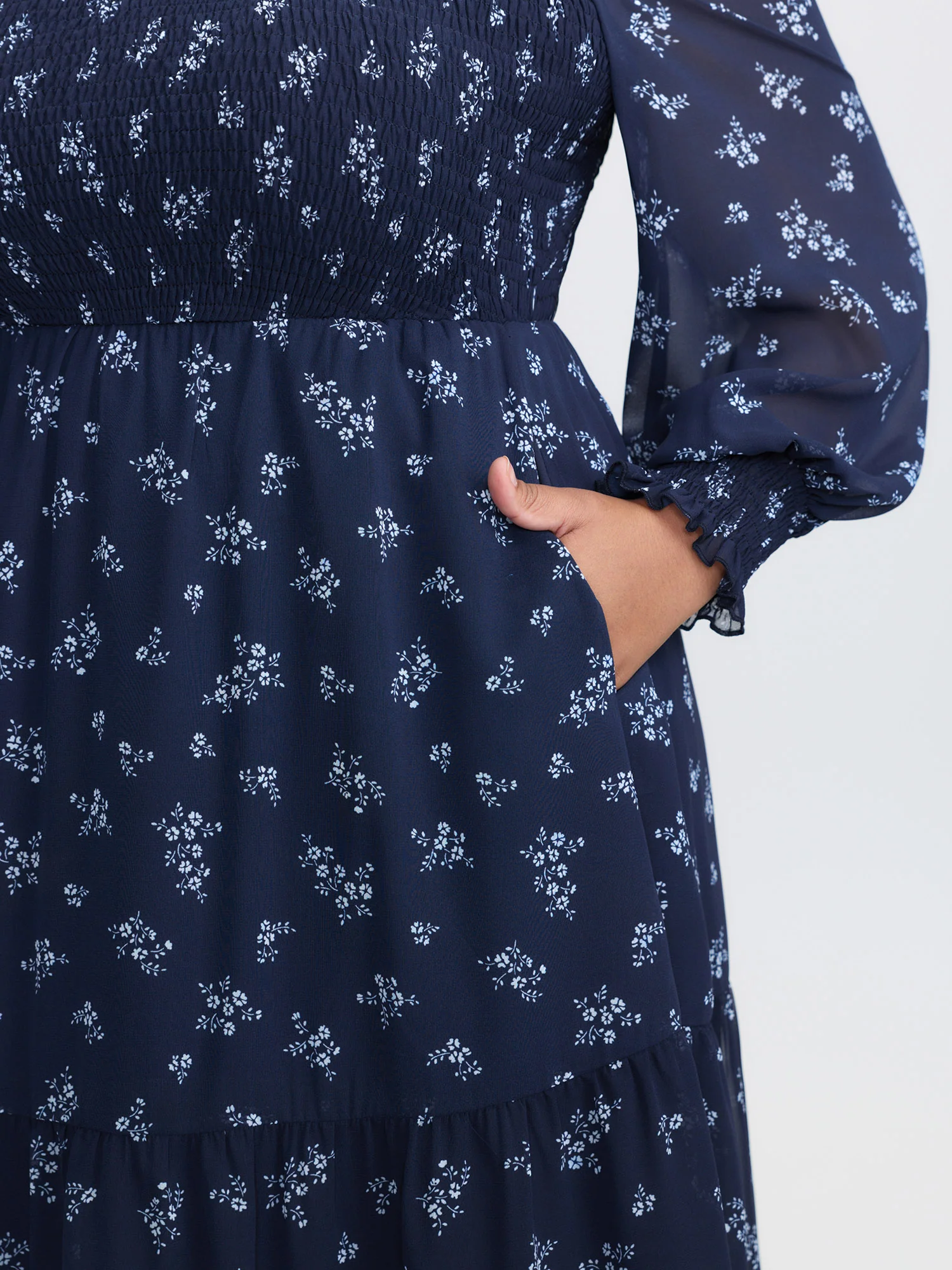 Floral Print Shirred Bodice Sheer Maxi Dress - Image 3