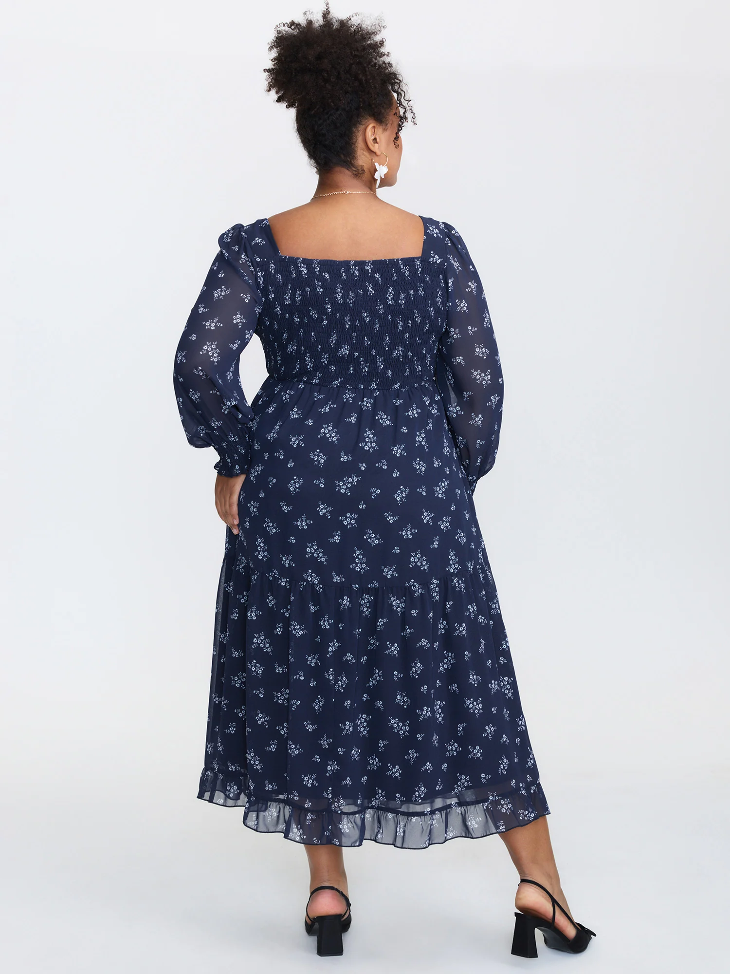 Floral Print Shirred Bodice Sheer Maxi Dress - Image 5