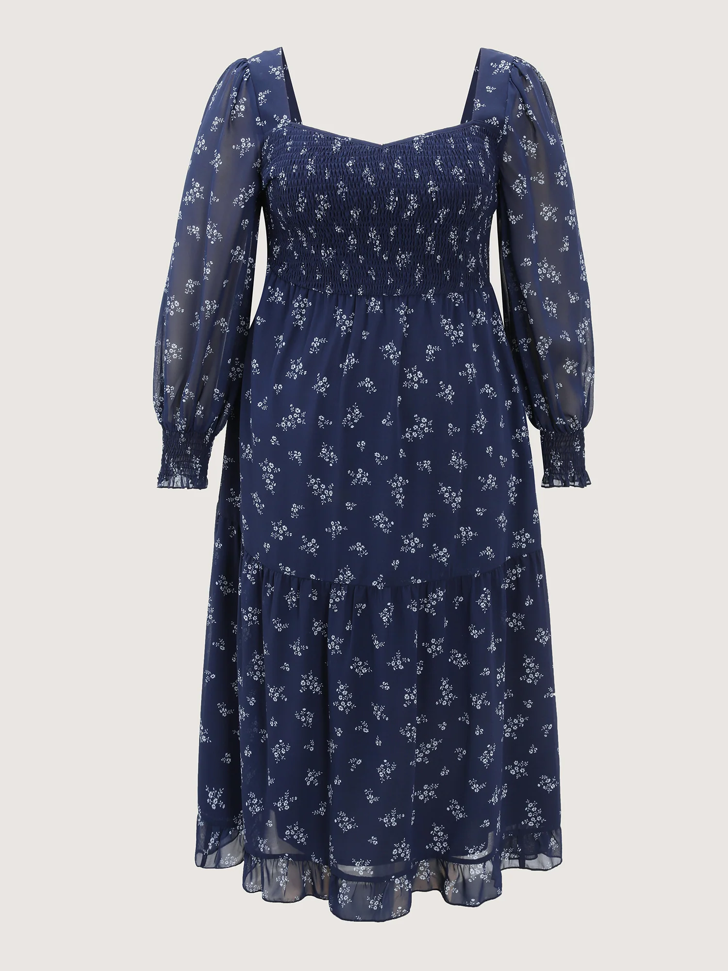 Floral Print Shirred Bodice Sheer Maxi Dress - Image 7