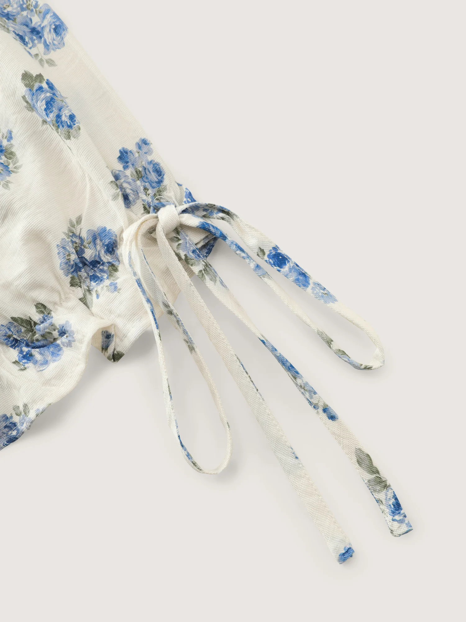 Floral Print Shirred Bodice Sleeve-Tie Maxi Dress - Image 5