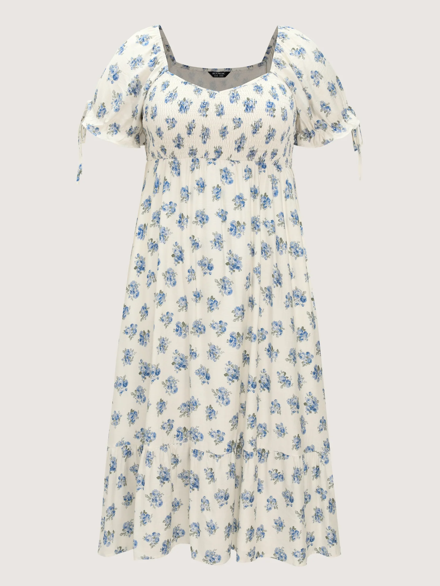 Floral Print Shirred Bodice Sleeve-Tie Maxi Dress - Image 7