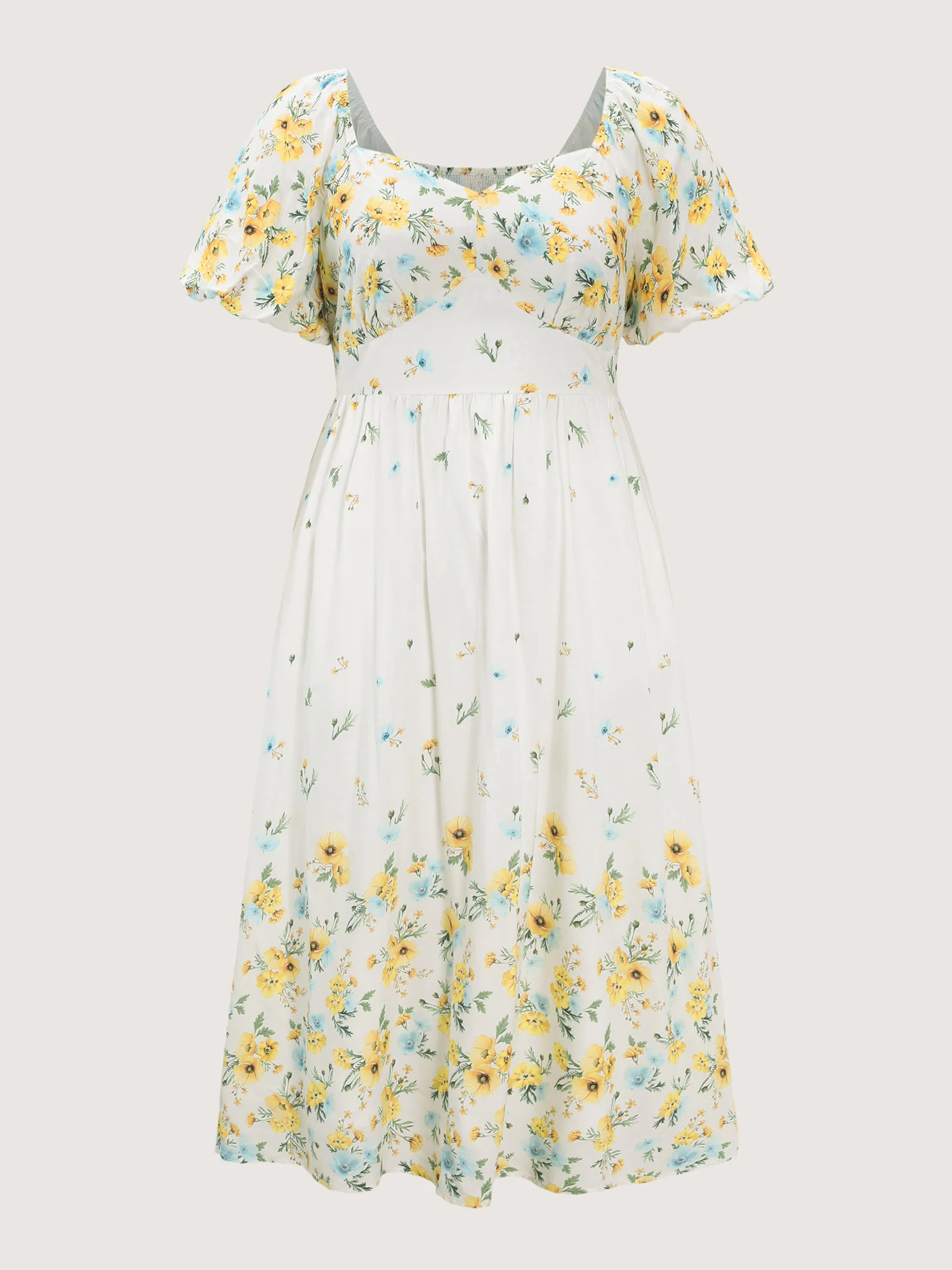 Floral Print Shirred Bodice Triangular Waist Midi Dress - Image 7
