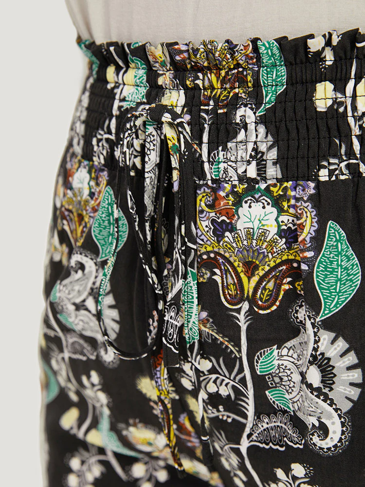 Floral Print Shirred Bootcut Ties Pocket Pants - Image 5
