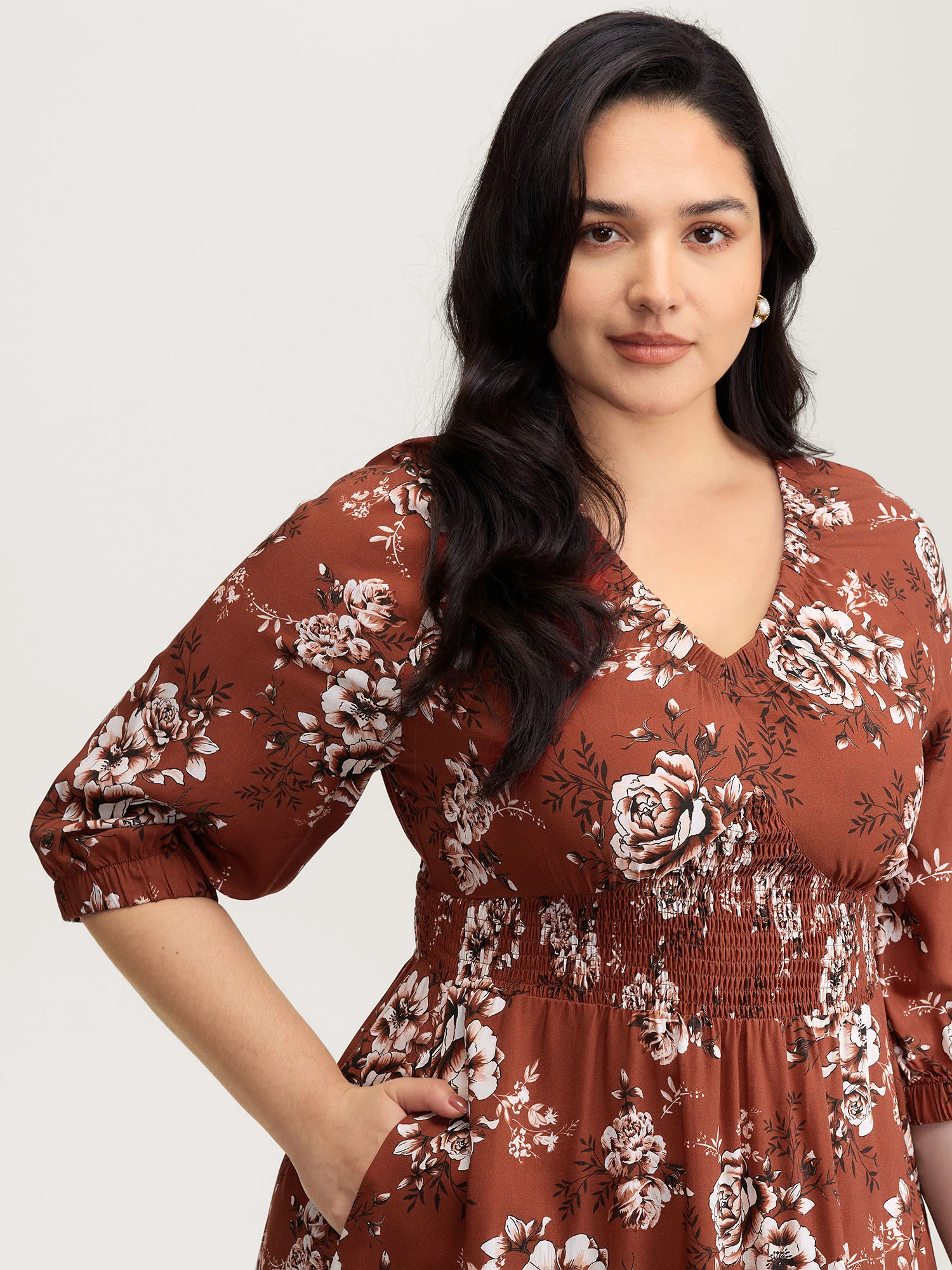 Floral Print Shirred Bust-Comfort Maxi Dress - Image 2