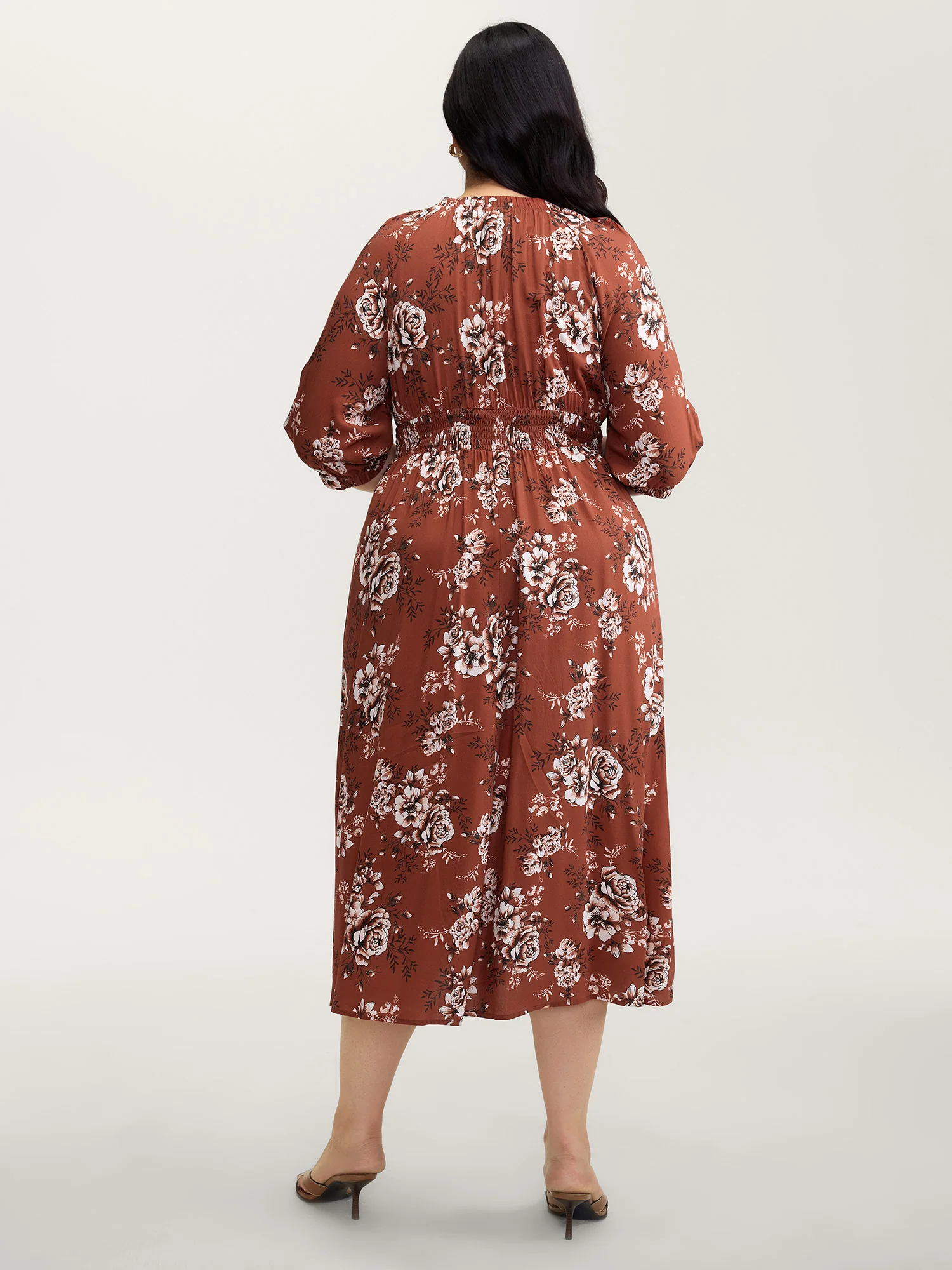 Floral Print Shirred Bust-Comfort Maxi Dress - Image 4