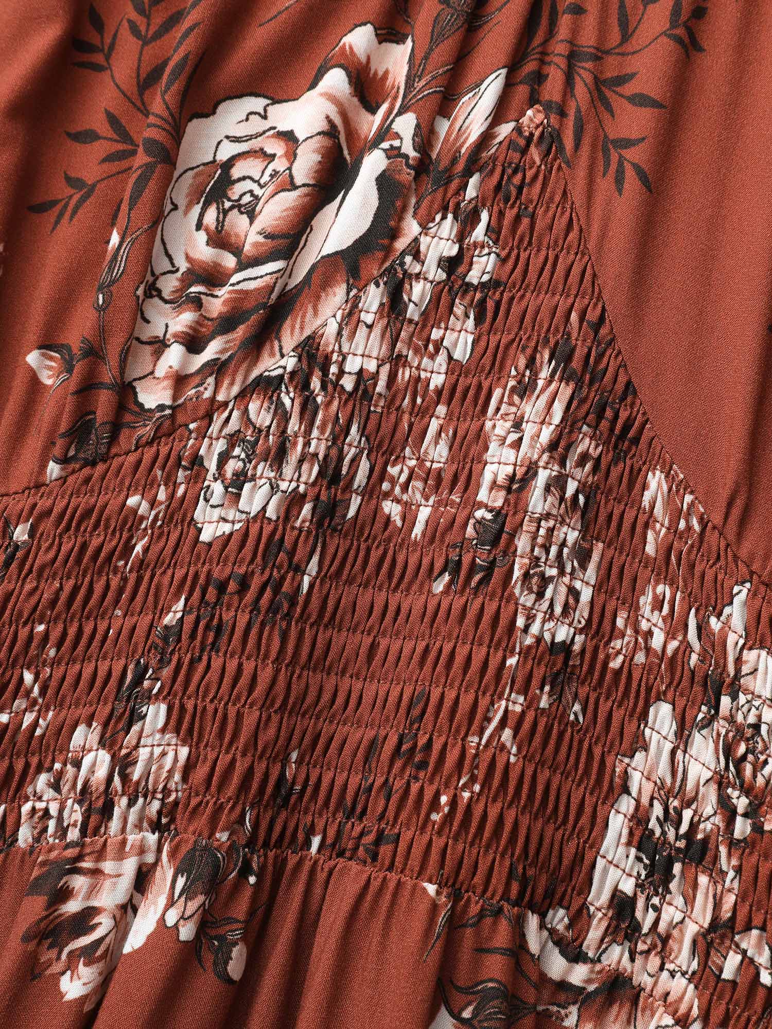Floral Print Shirred Bust-Comfort Maxi Dress - Image 5