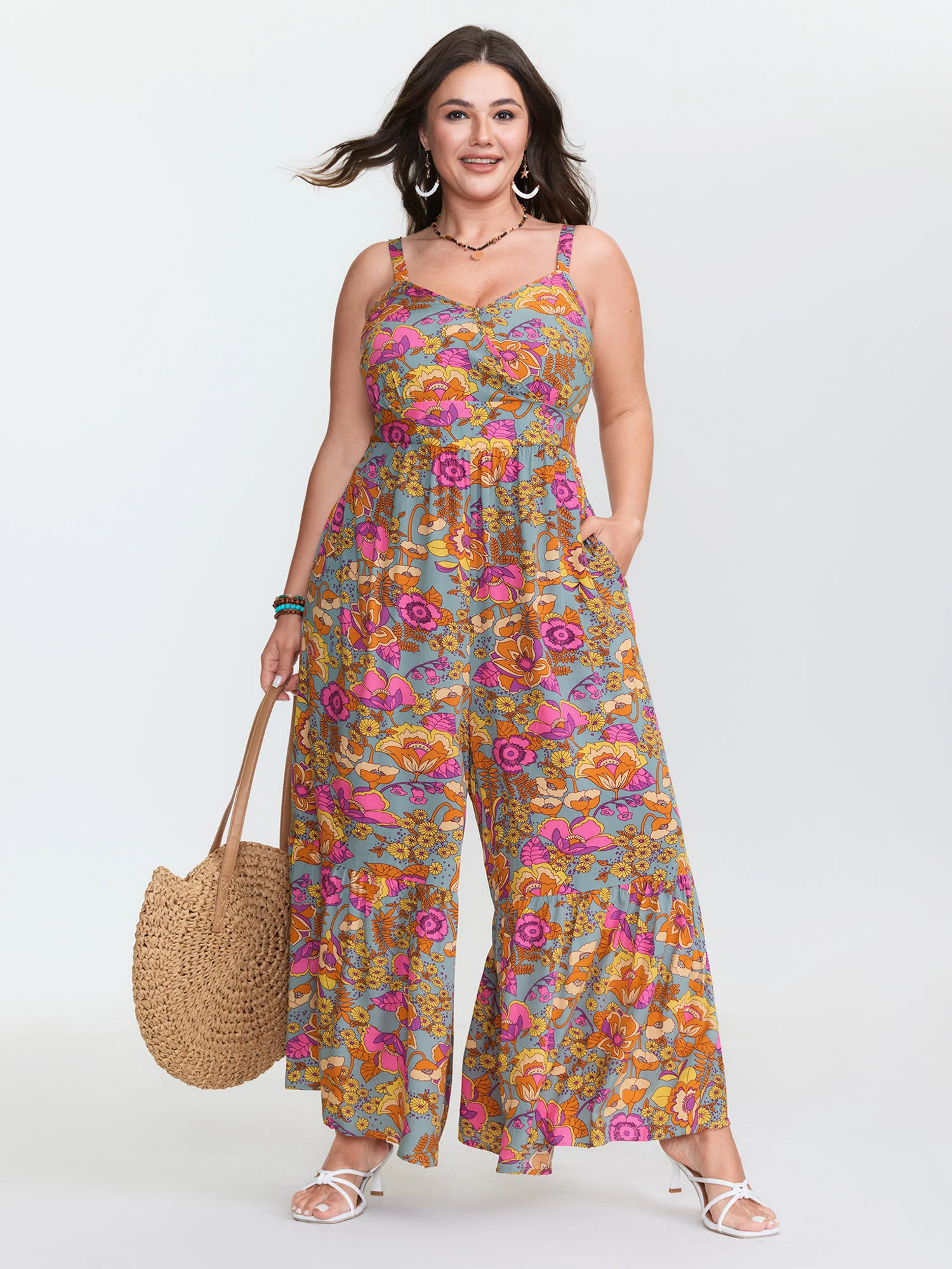 Floral Print Shirred Cami Jumpsuit - Image 2