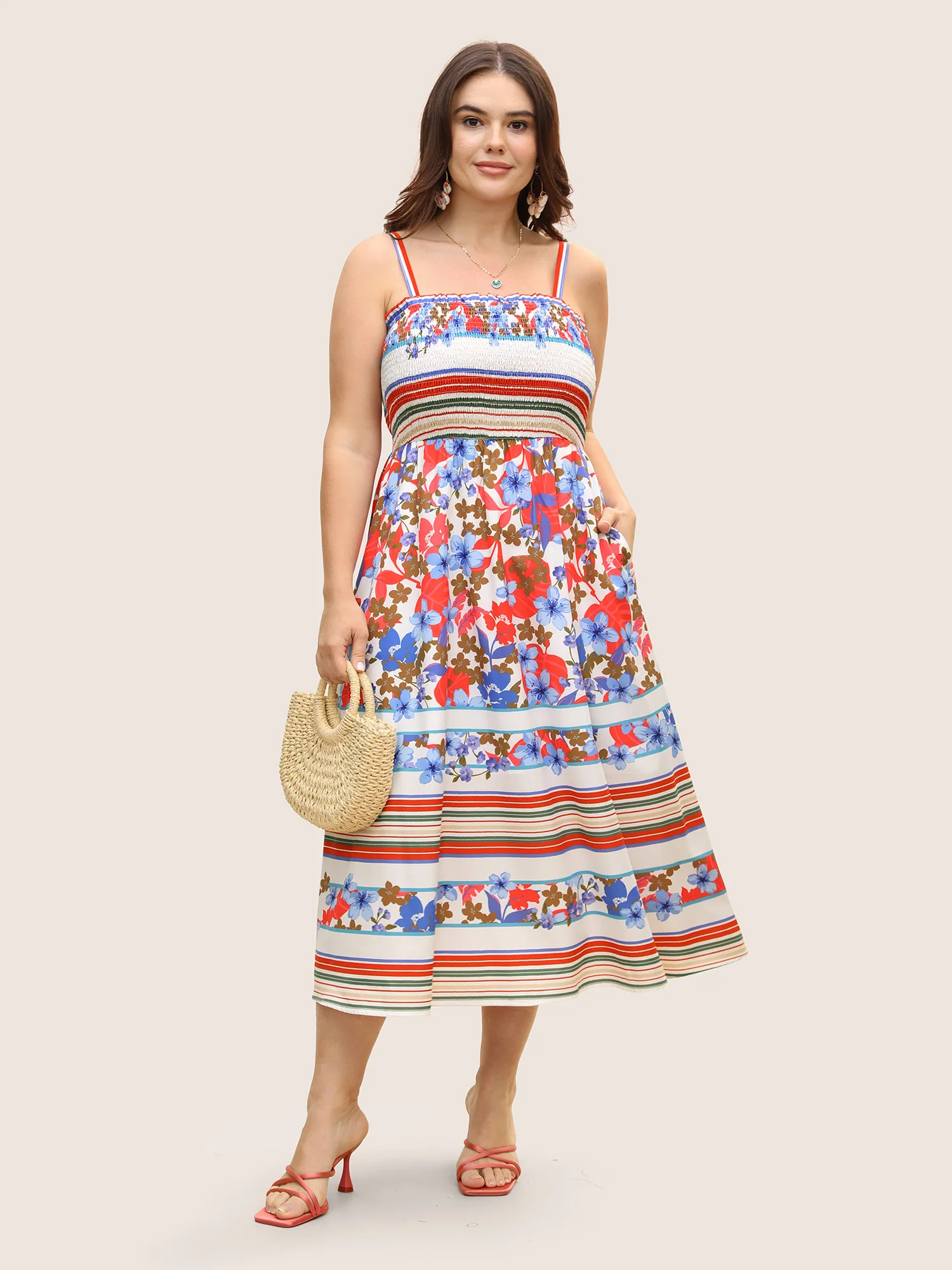Floral Print Shirred Cami Midi Dress - Image 2